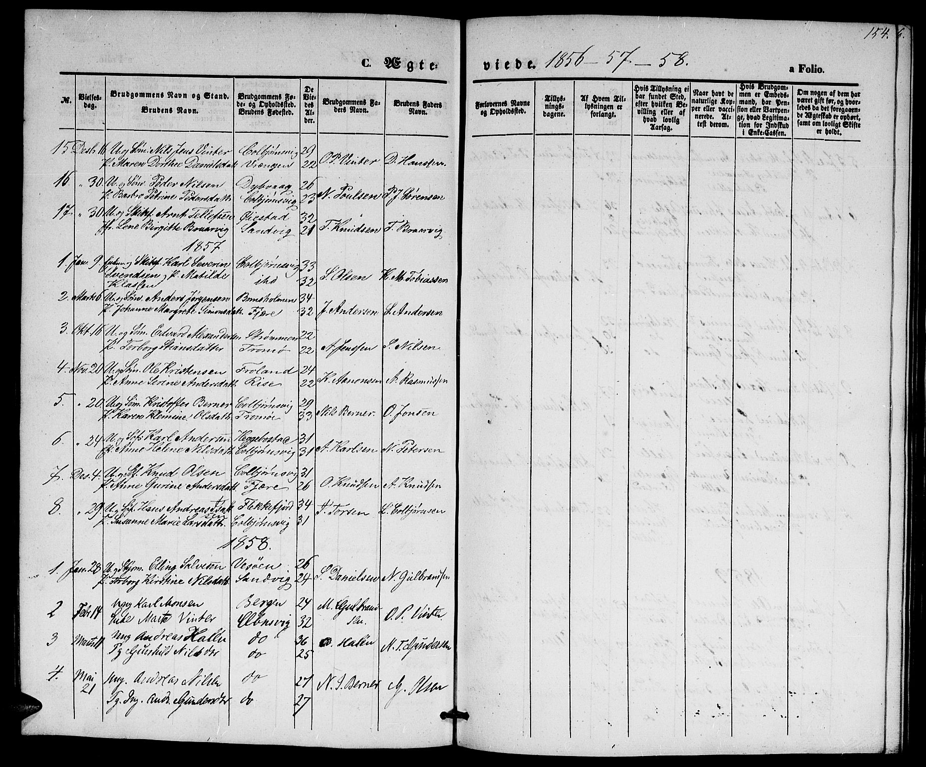 Hisøy sokneprestkontor, AV/SAK-1111-0020/F/Fb/L0001: Parish register (copy) no. B 1, 1849-1872, p. 154