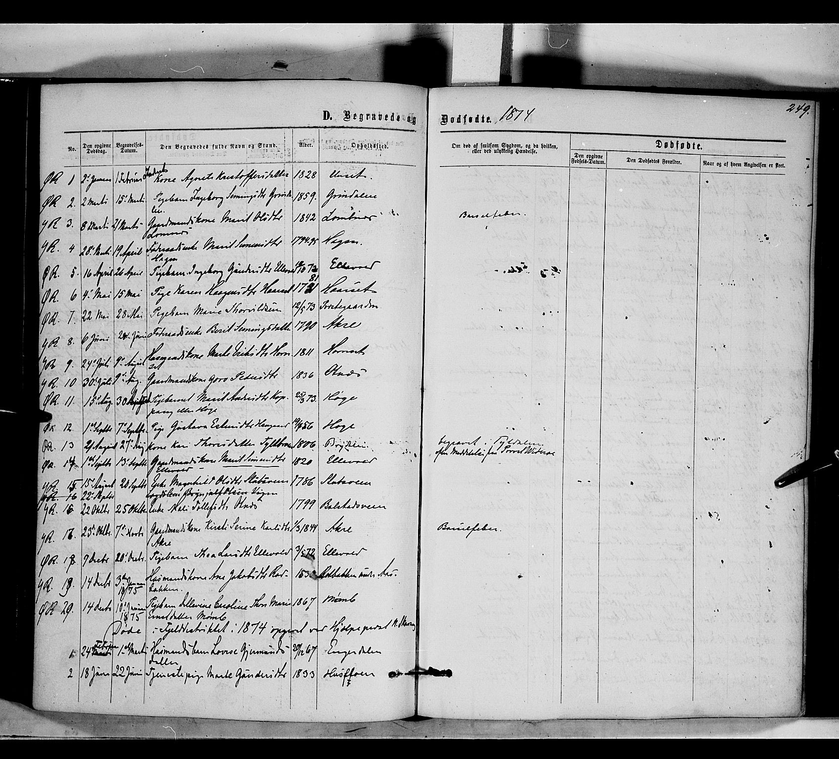 Rendalen prestekontor, AV/SAH-PREST-054/H/Ha/Haa/L0006: Parish register (official) no. 6, 1867-1877, p. 249