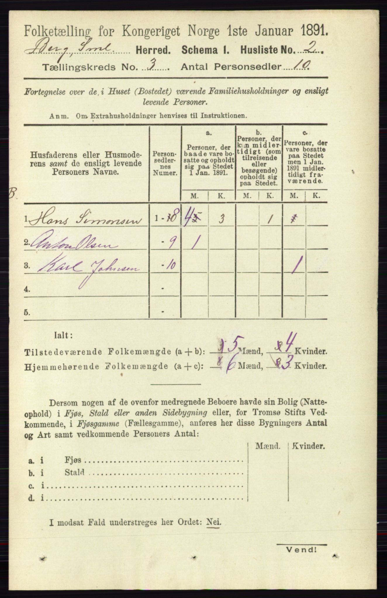 RA, 1891 census for 0116 Berg, 1891, p. 1752