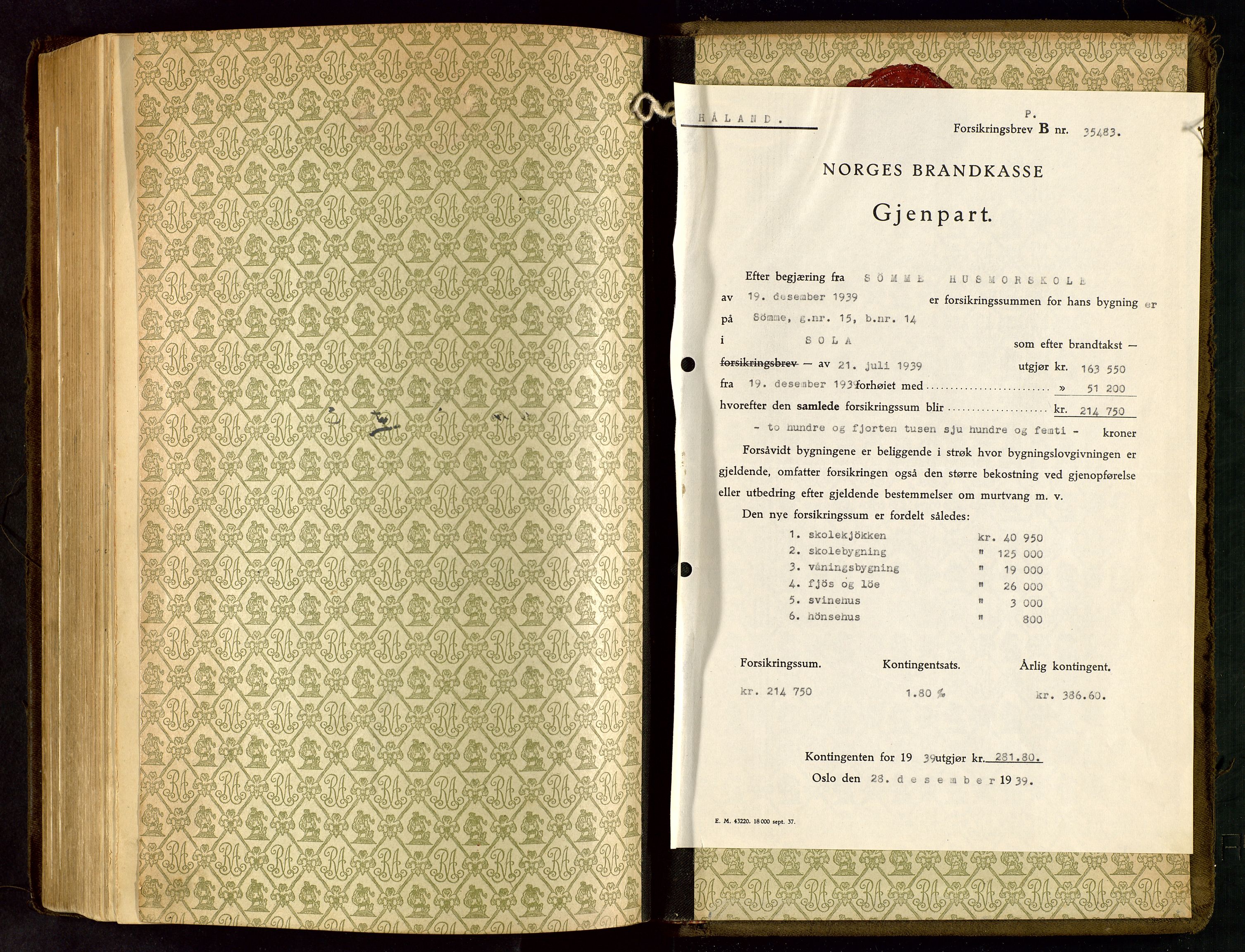 Håland lensmannskontor, SAST/A-100100/Go/L0005: "Brandtakstprotokoll"  Register i boken., 1929-1948