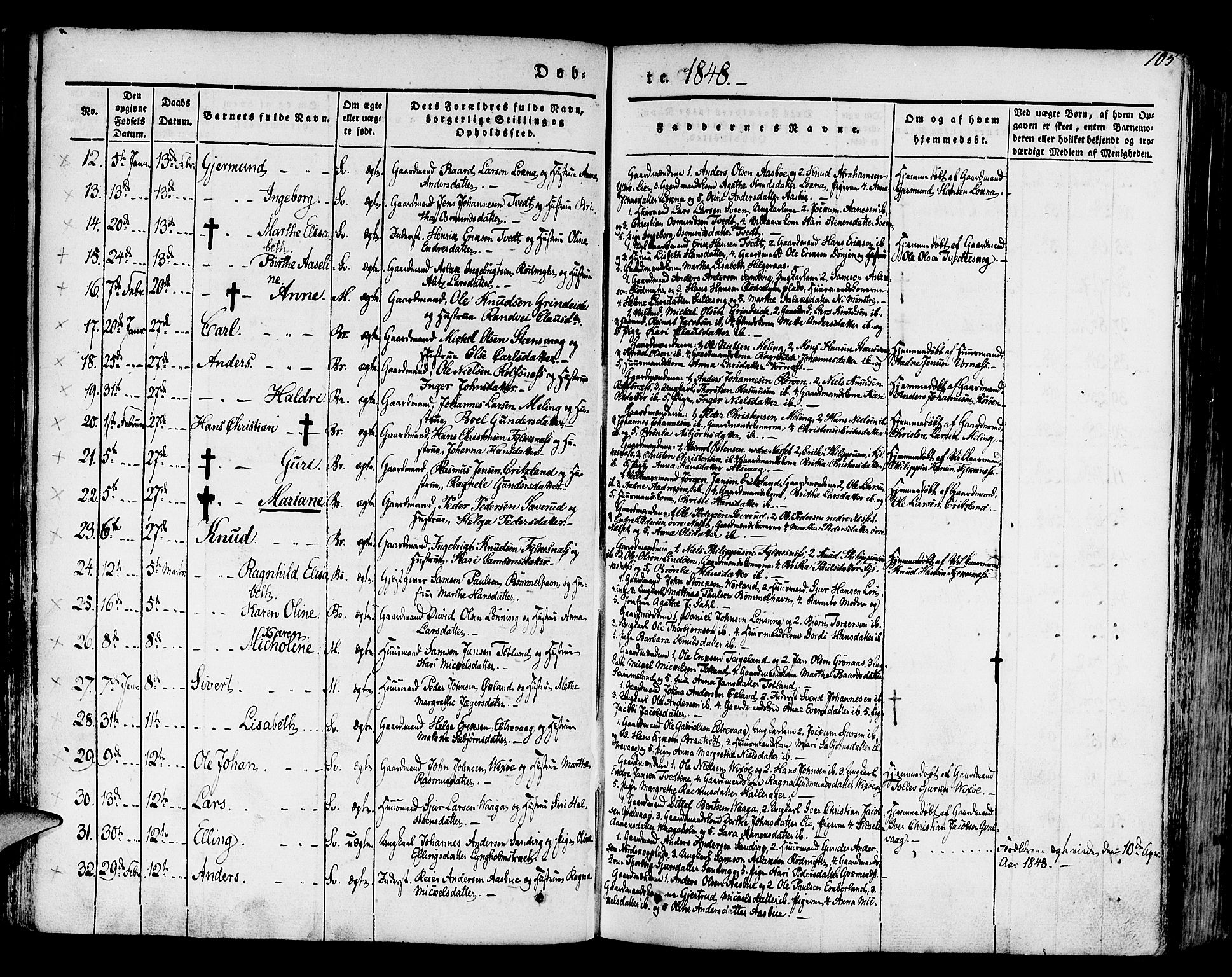 Finnås sokneprestembete, AV/SAB-A-99925/H/Ha/Haa/Haaa/L0006: Parish register (official) no. A 6, 1836-1850, p. 105