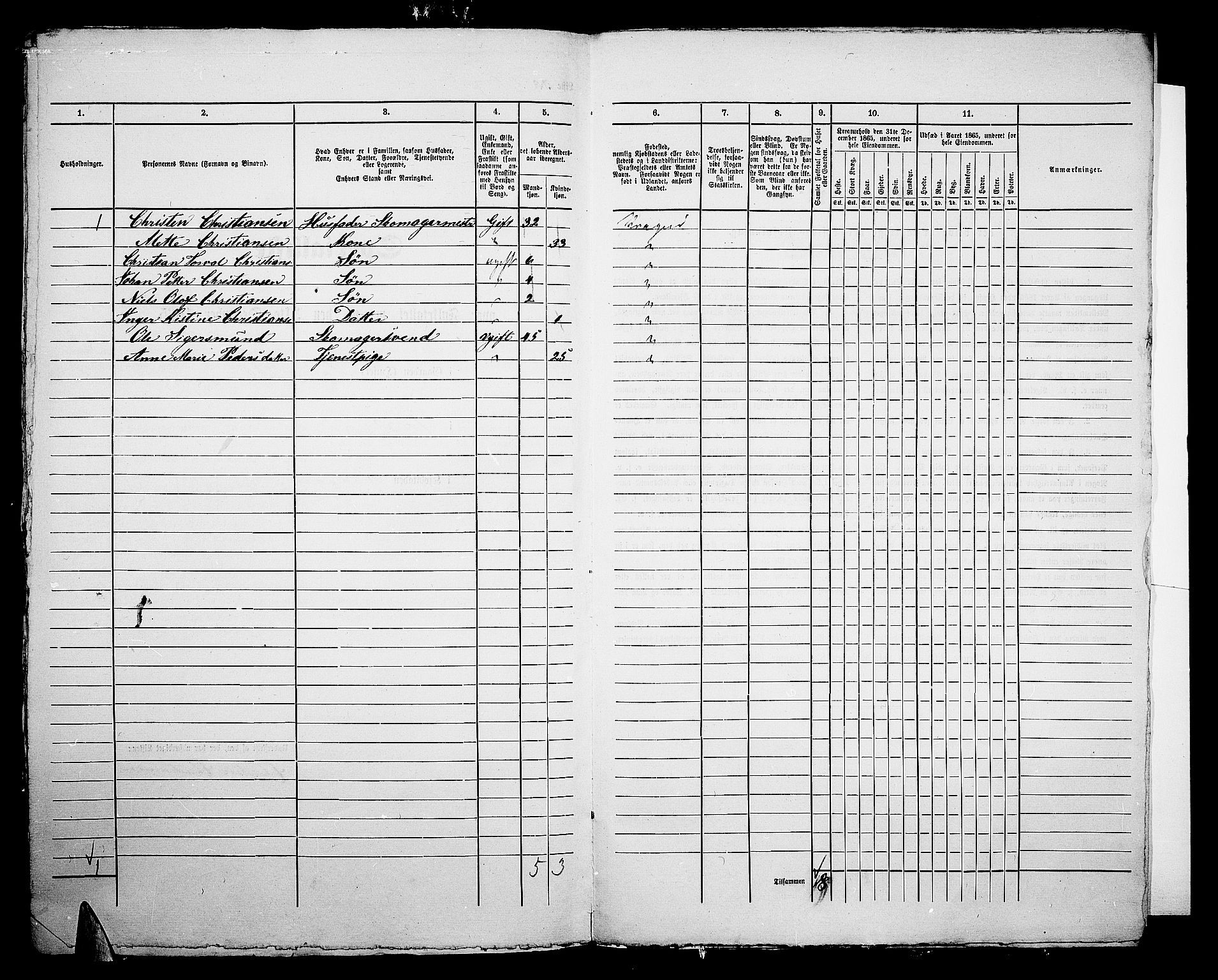 RA, 1865 census for Kragerø/Kragerø, 1865, p. 1151