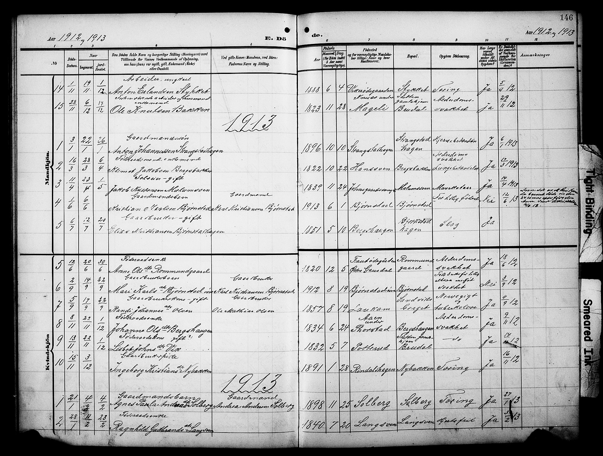 Øyer prestekontor, SAH/PREST-084/H/Ha/Hab/L0006: Parish register (copy) no. 6, 1906-1929, p. 146