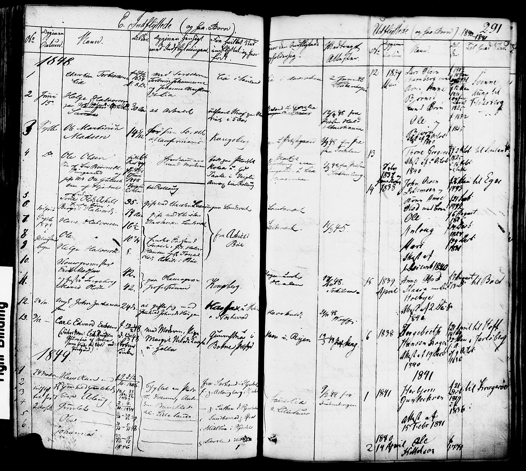 Heddal kirkebøker, SAKO/A-268/F/Fa/L0006: Parish register (official) no. I 6, 1837-1854, p. 291
