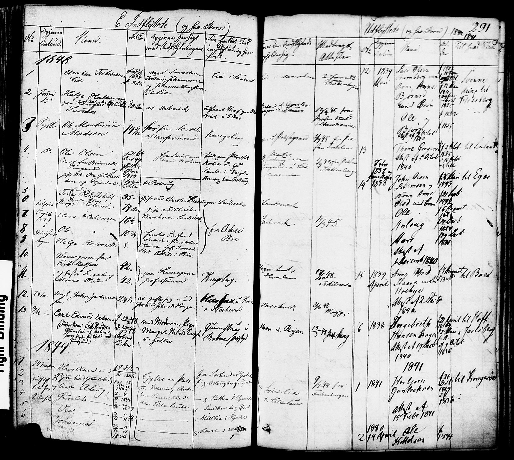 Heddal kirkebøker, AV/SAKO-A-268/F/Fa/L0006: Parish register (official) no. I 6, 1837-1854, p. 291