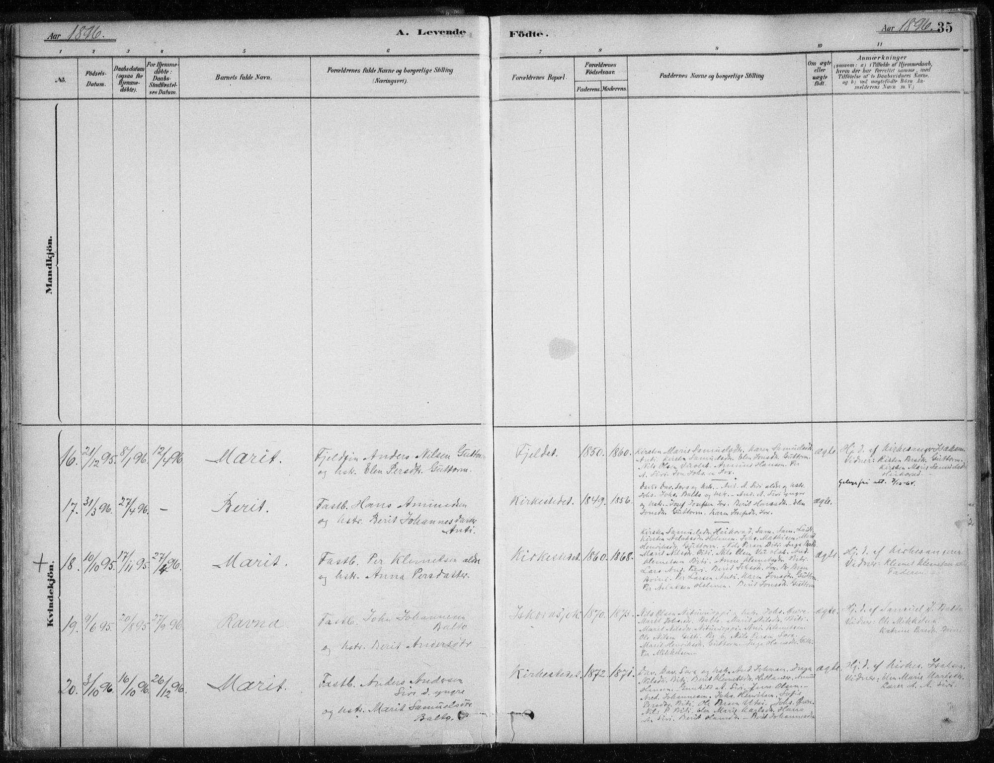 Karasjok sokneprestkontor, AV/SATØ-S-1352/H/Ha/L0002kirke: Parish register (official) no. 2, 1885-1906, p. 35