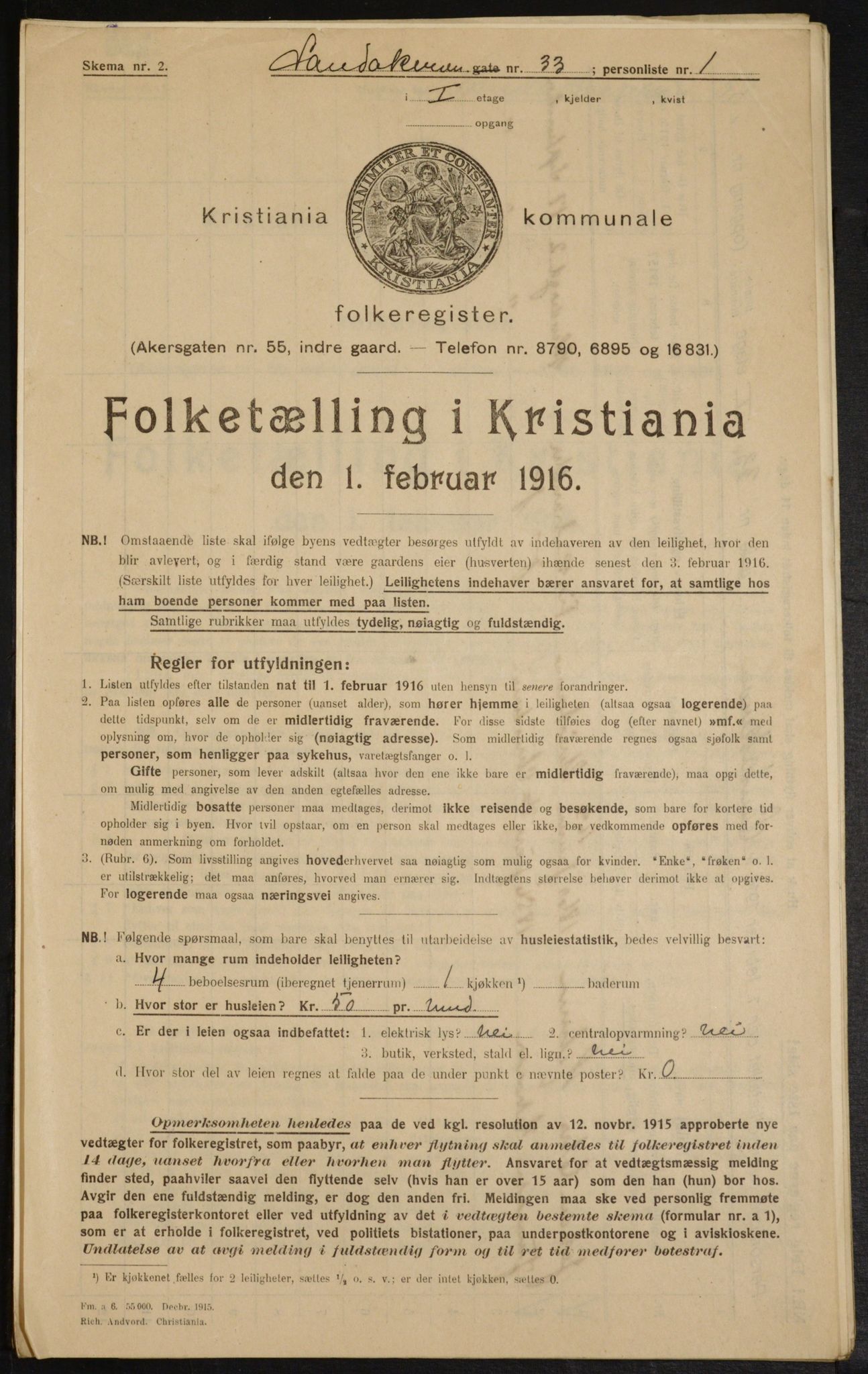 OBA, Municipal Census 1916 for Kristiania, 1916, p. 89268