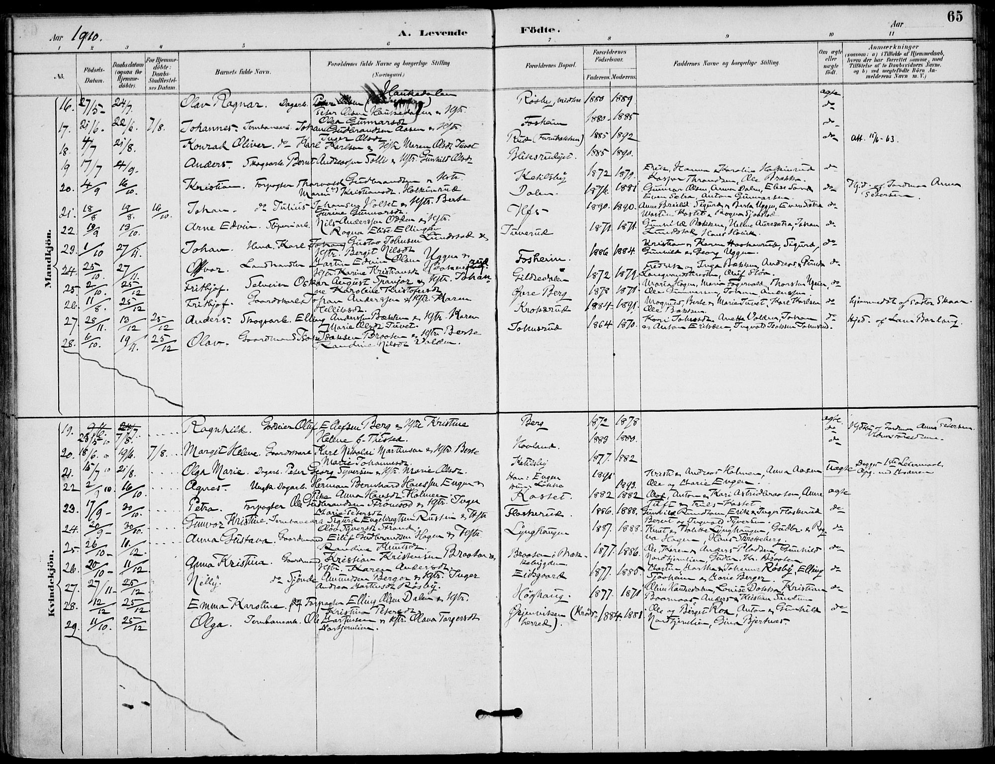 Lunder kirkebøker, AV/SAKO-A-629/F/Fa/L0001: Parish register (official) no. I 1, 1885-1912, p. 65