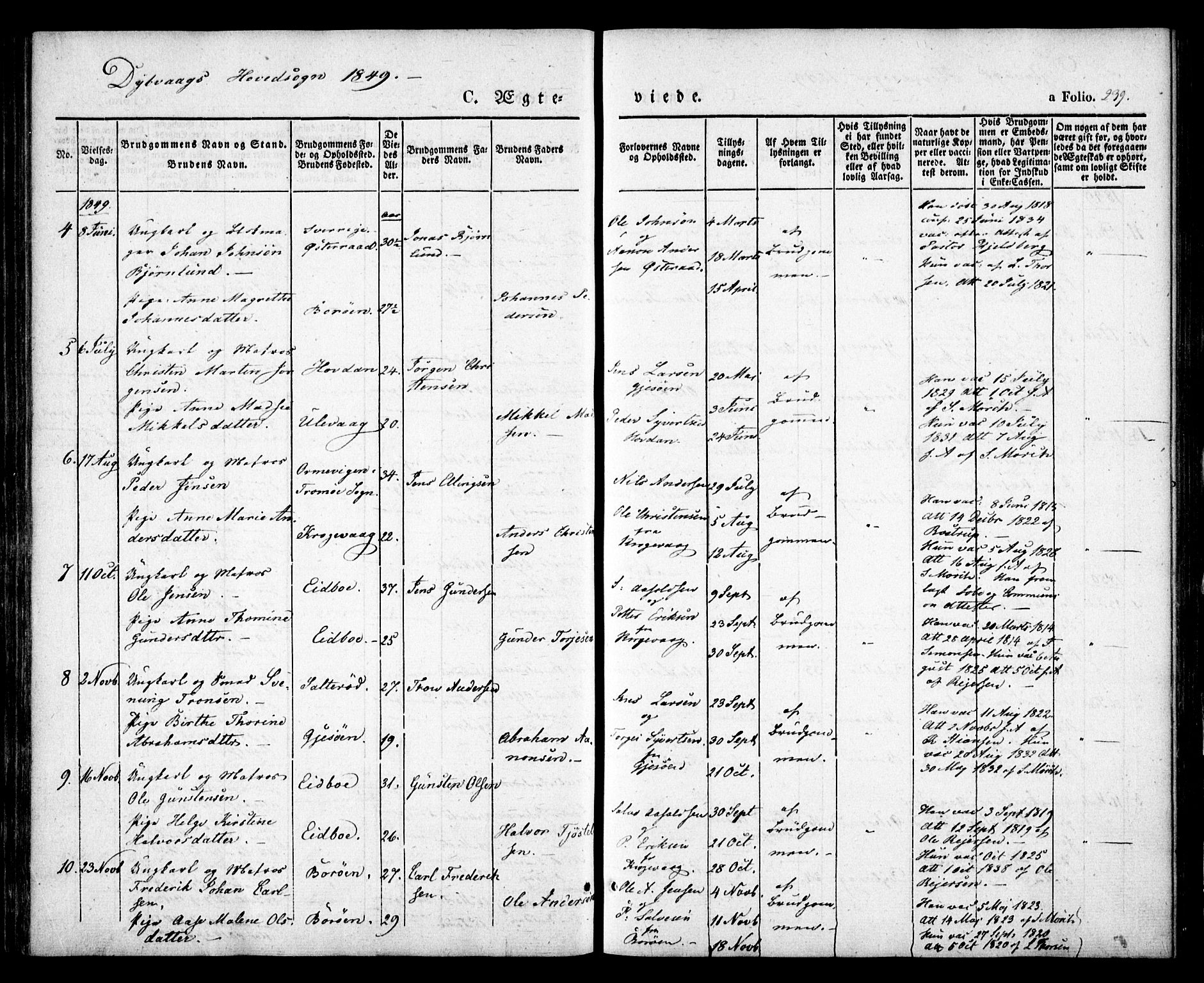 Dypvåg sokneprestkontor, AV/SAK-1111-0007/F/Fa/Faa/L0005: Parish register (official) no. A 5, 1841-1854, p. 239