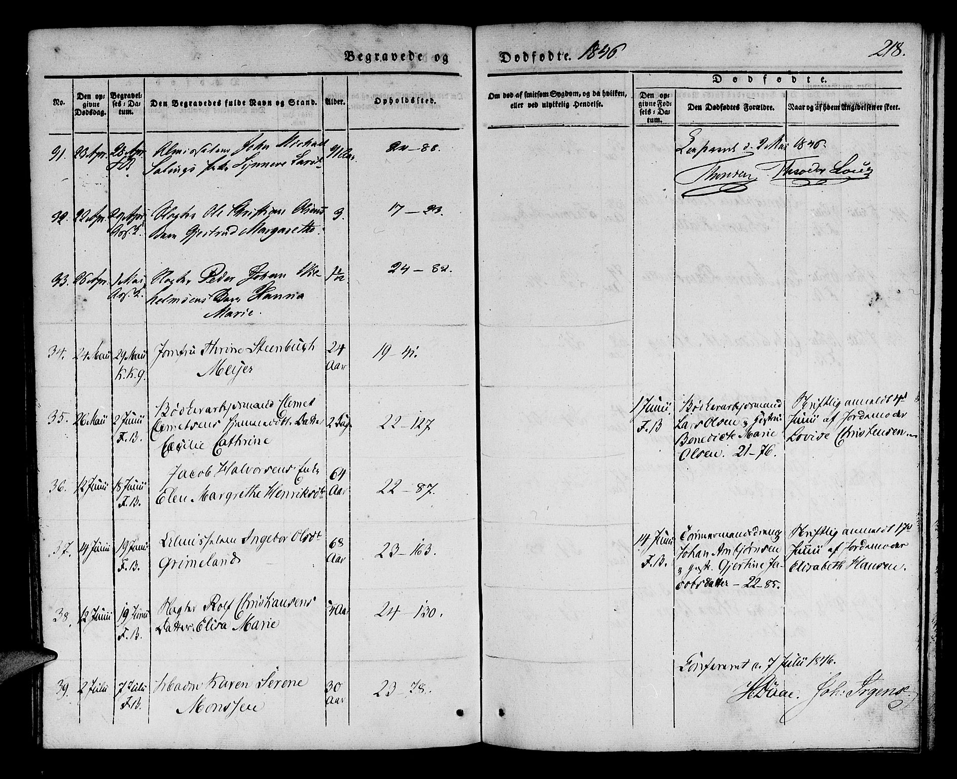 Korskirken sokneprestembete, AV/SAB-A-76101/H/Haa/L0043: Parish register (official) no. E 1, 1834-1848, p. 218