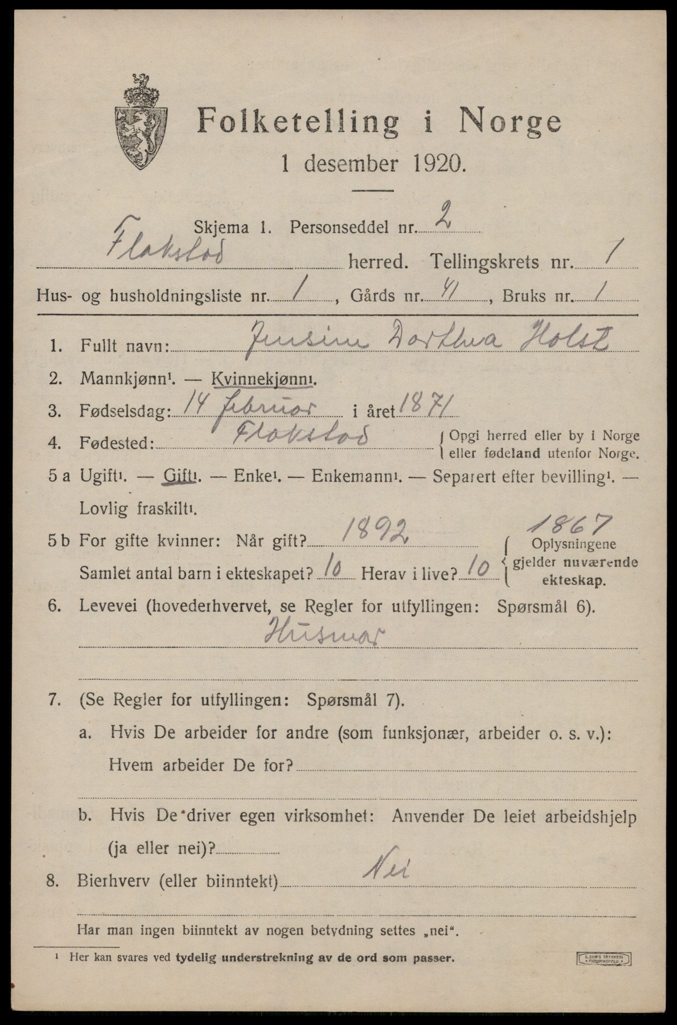 SAT, 1920 census for Flakstad, 1920, p. 517