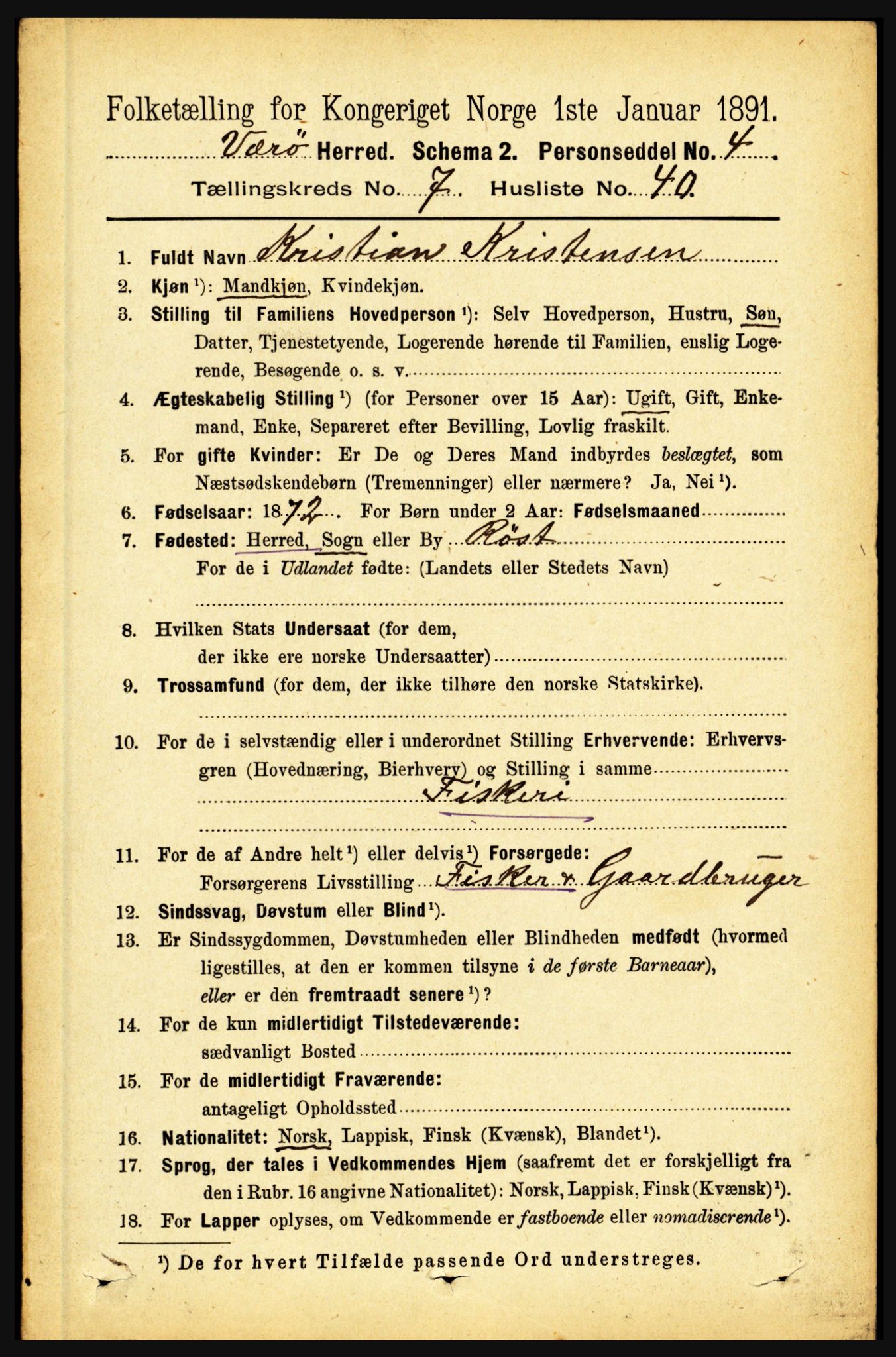 RA, 1891 census for 1857 Værøy, 1891, p. 1014