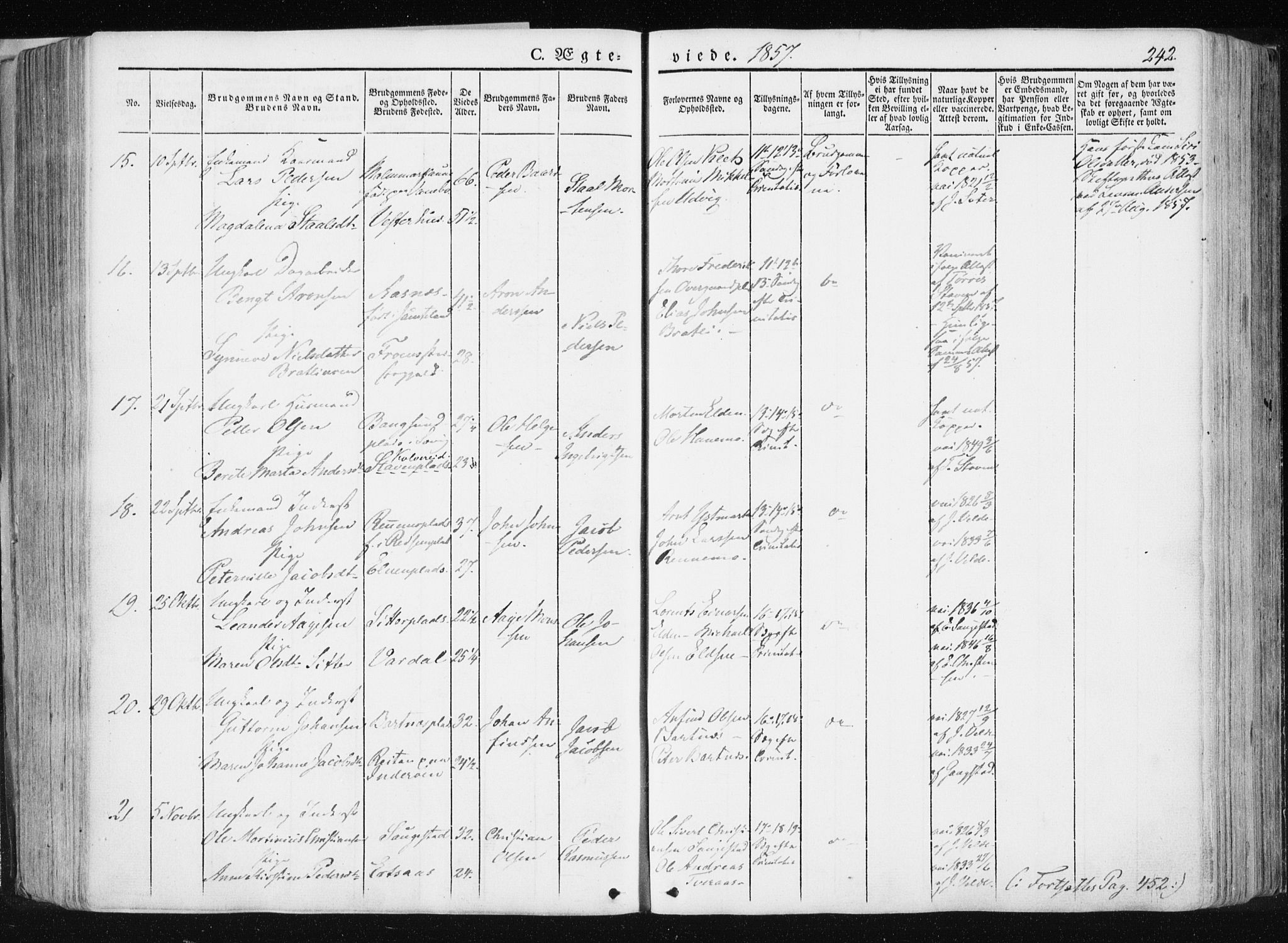 Ministerialprotokoller, klokkerbøker og fødselsregistre - Nord-Trøndelag, SAT/A-1458/741/L0393: Parish register (official) no. 741A07, 1849-1863, p. 242