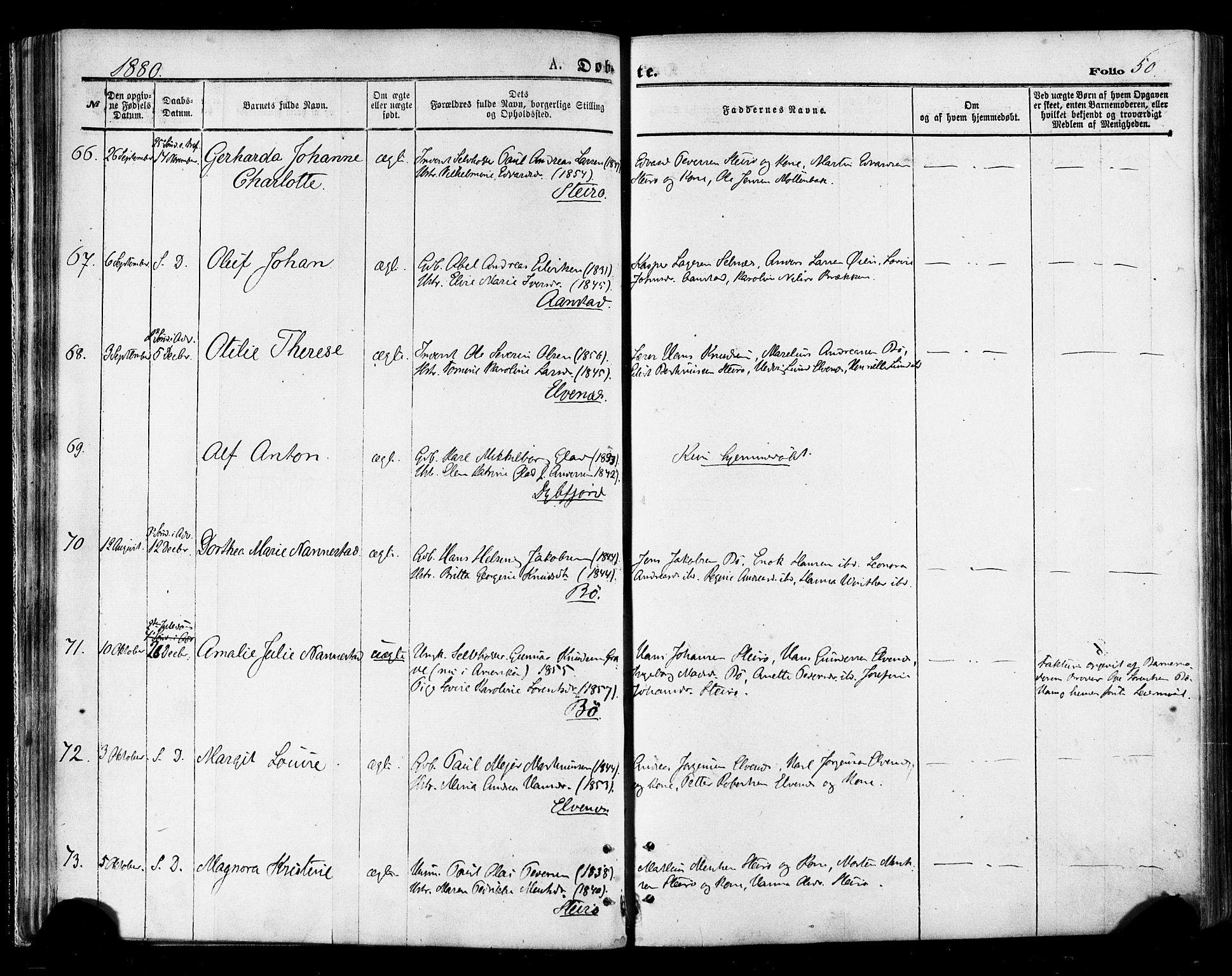 Ministerialprotokoller, klokkerbøker og fødselsregistre - Nordland, AV/SAT-A-1459/895/L1370: Parish register (official) no. 895A05, 1873-1884, p. 50