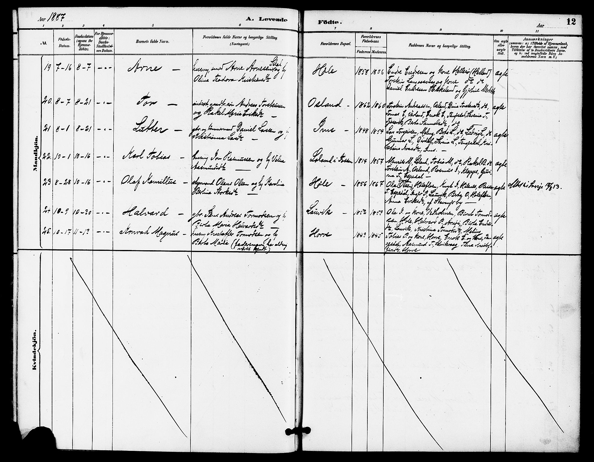 Høgsfjord sokneprestkontor, AV/SAST-A-101624/H/Ha/Haa/L0005: Parish register (official) no. A 5, 1885-1897, p. 12