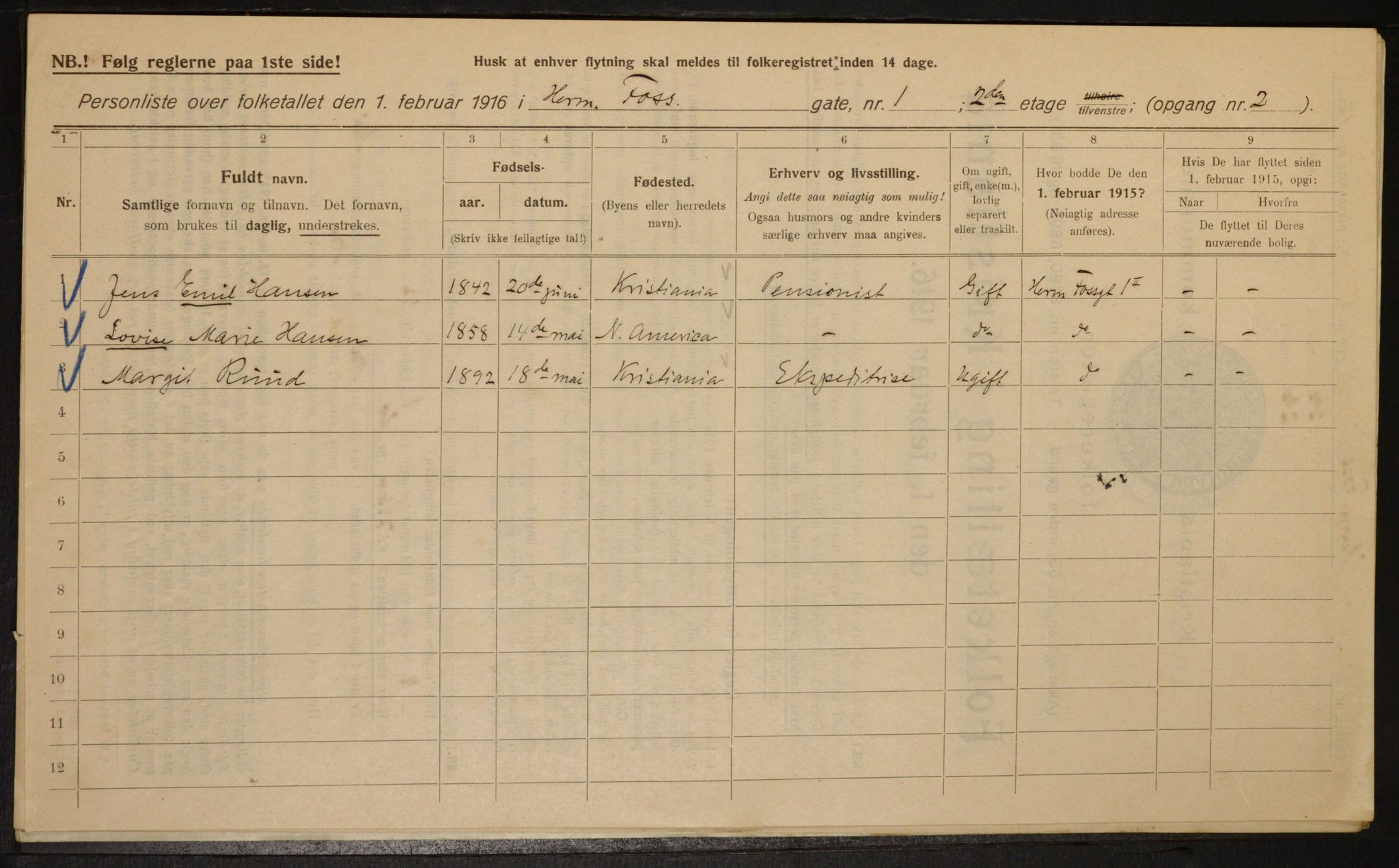 OBA, Municipal Census 1916 for Kristiania, 1916, p. 39171