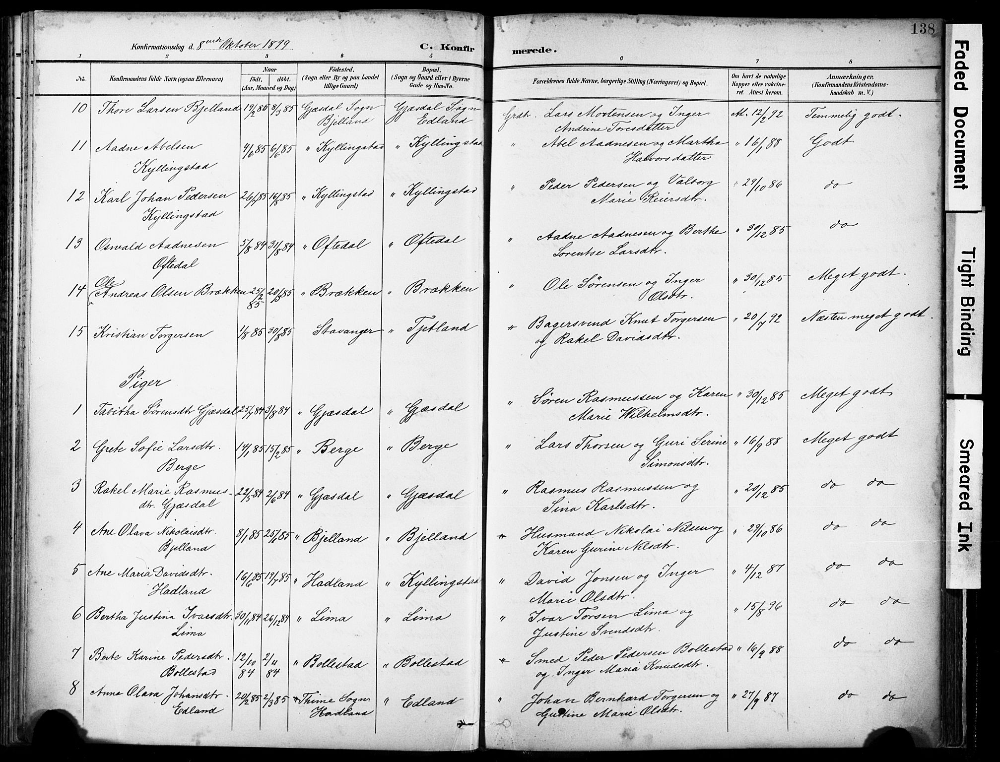 Lye sokneprestkontor, SAST/A-101794/001/30BA/L0012: Parish register (official) no. A 11, 1896-1909, p. 138