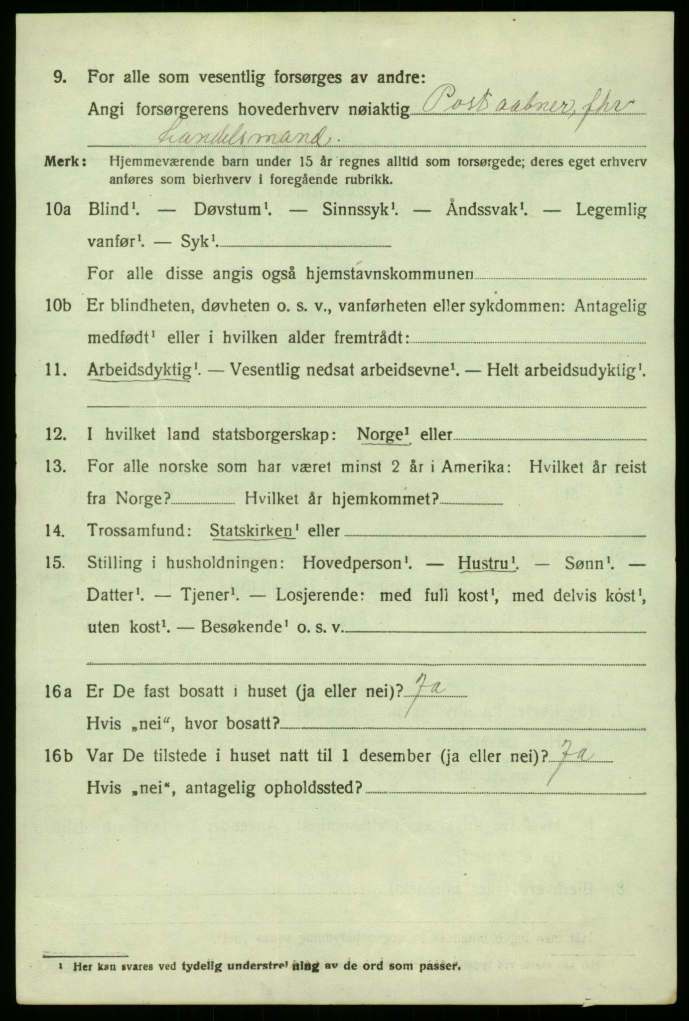 SAB, 1920 census for Austrheim, 1920, p. 3189