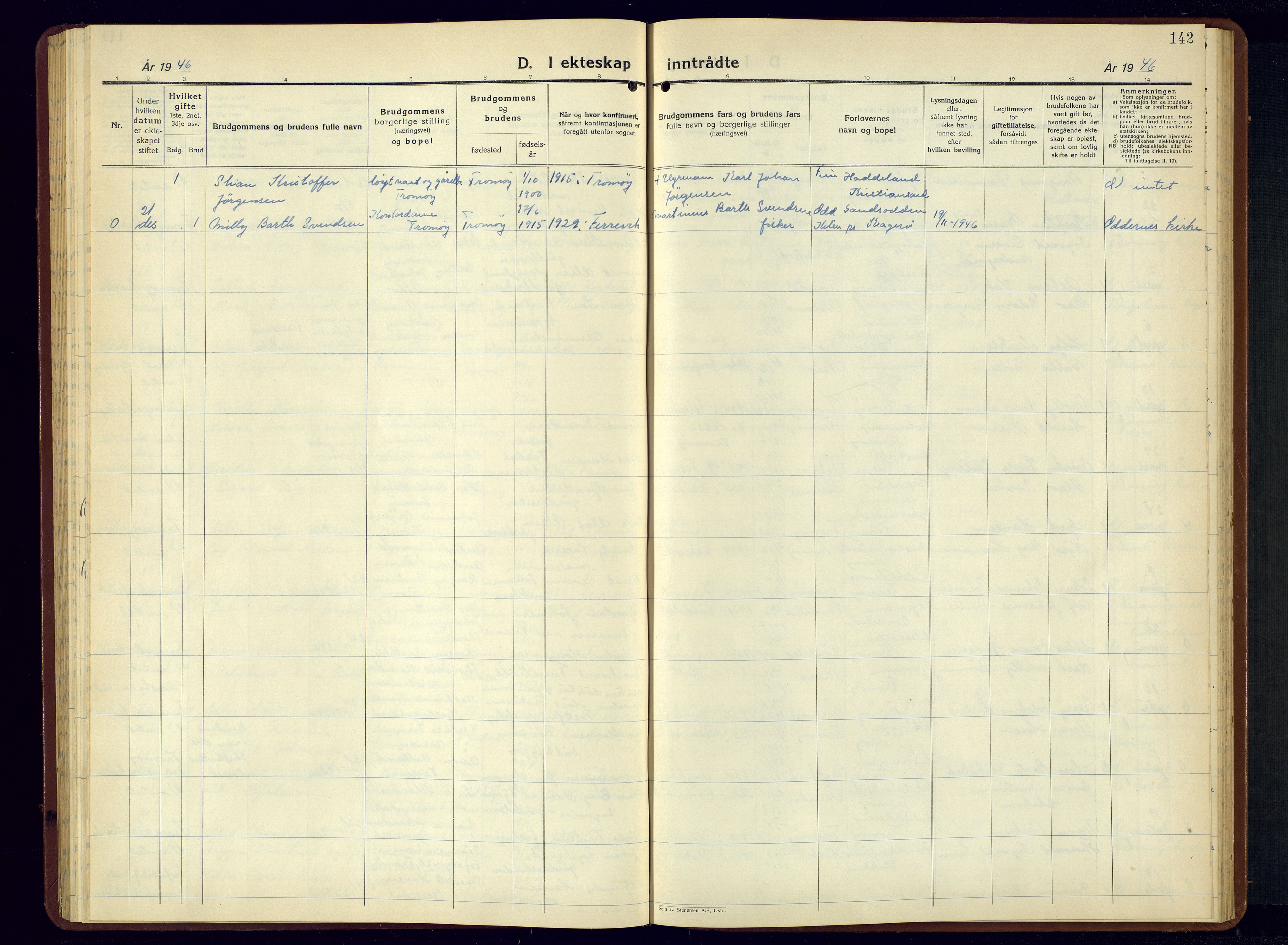 Tromøy sokneprestkontor, AV/SAK-1111-0041/F/Fb/L0009: Parish register (copy) no. B-9, 1938-1952, p. 142