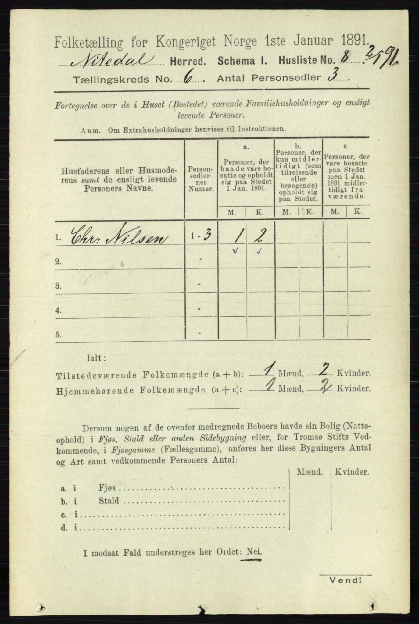 RA, 1891 census for 0233 Nittedal, 1891, p. 2547