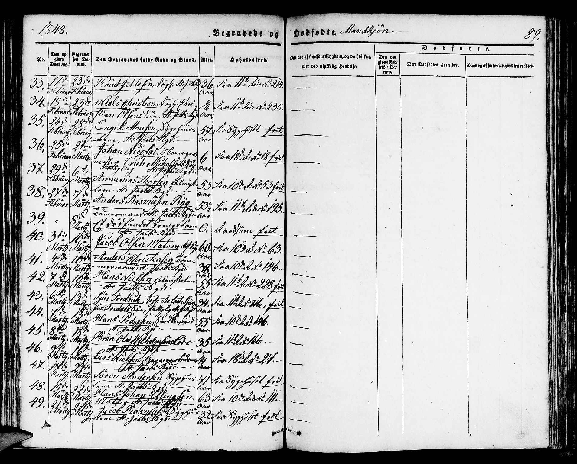Domkirken sokneprestembete, SAB/A-74801/H/Hab/L0037: Parish register (copy) no. E 1, 1836-1848, p. 89