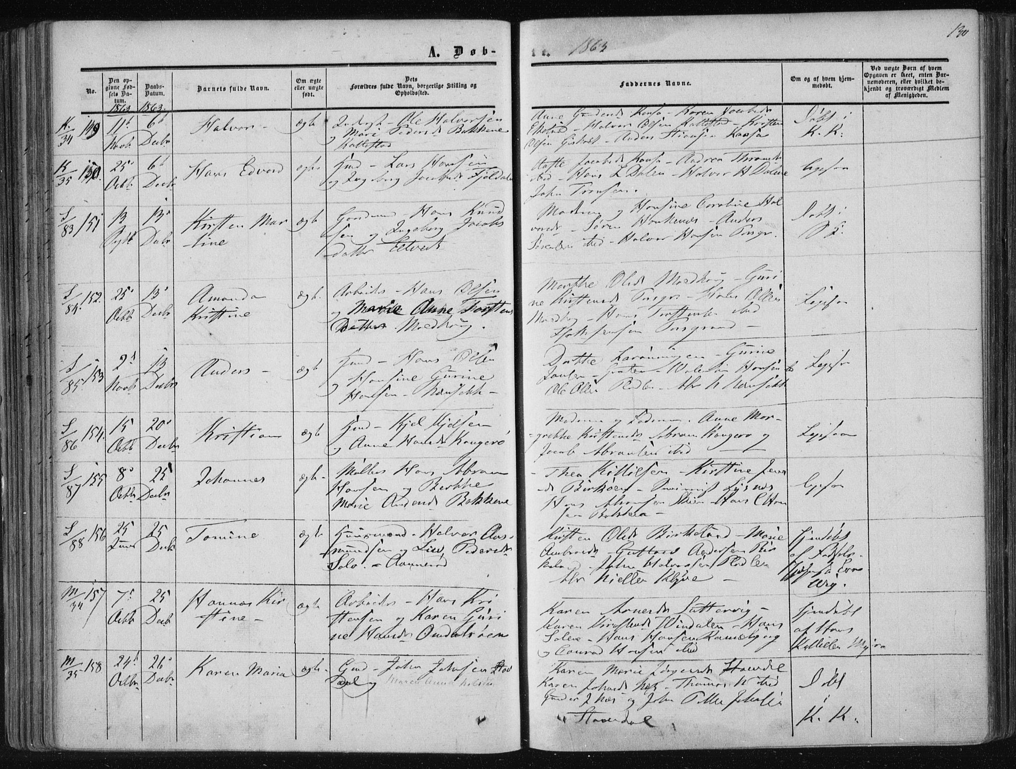 Solum kirkebøker, AV/SAKO-A-306/F/Fa/L0007: Parish register (official) no. I 7, 1856-1864, p. 130