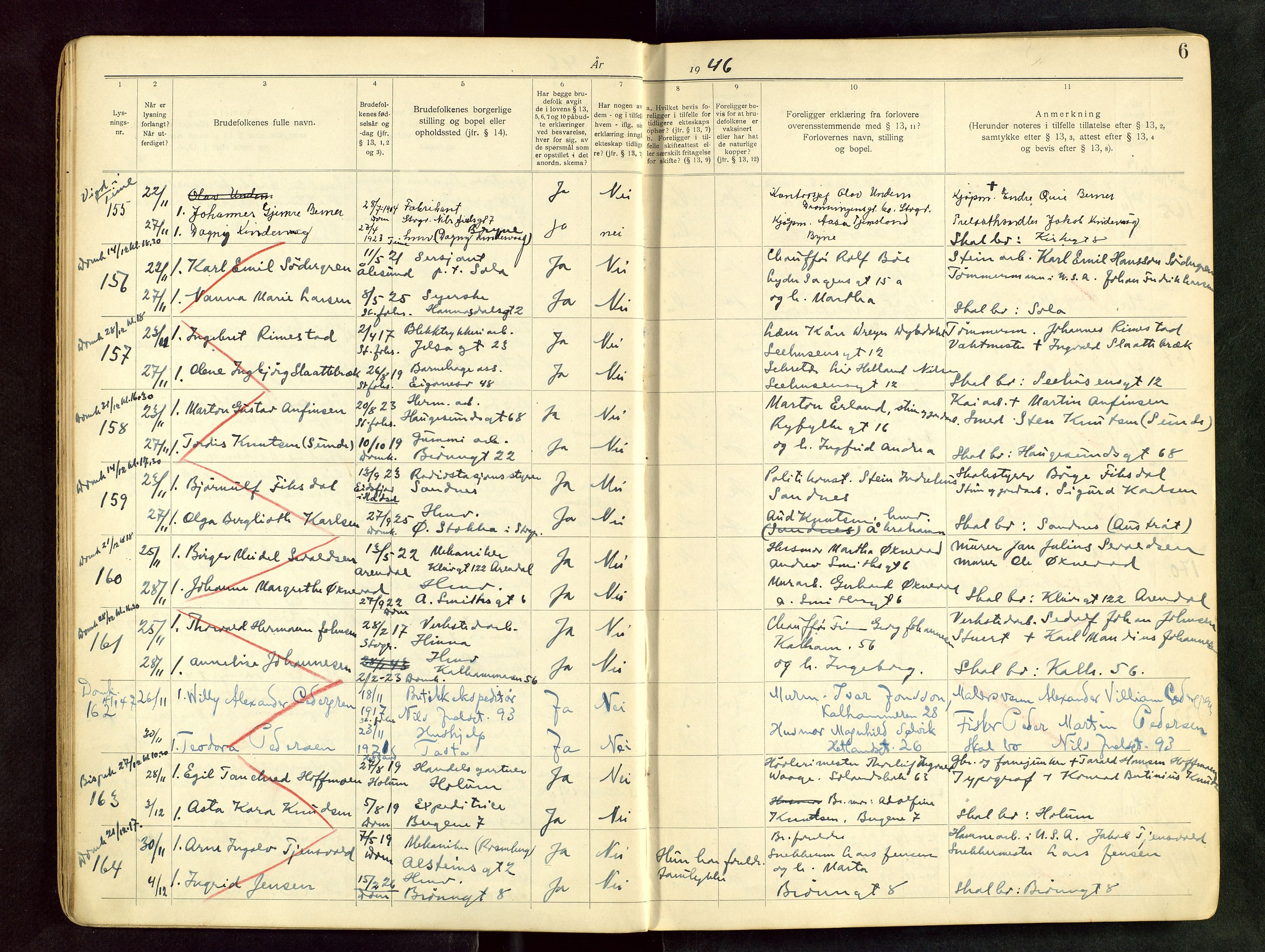 Domkirken sokneprestkontor, AV/SAST-A-101812/001/70/705BB/L0004: Banns register no. 4, 1943-1951, p. 6