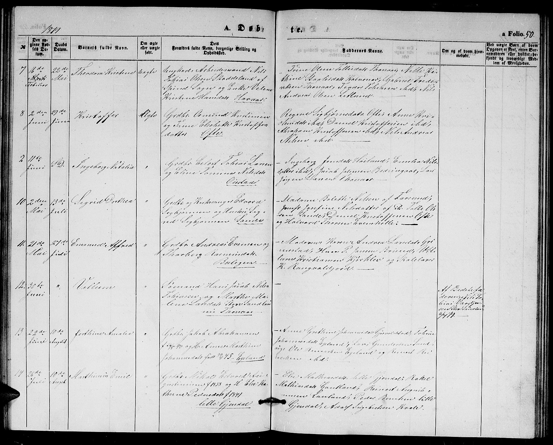 Herad sokneprestkontor, AV/SAK-1111-0018/F/Fb/Fba/L0003: Parish register (copy) no. B 3, 1863-1883, p. 50