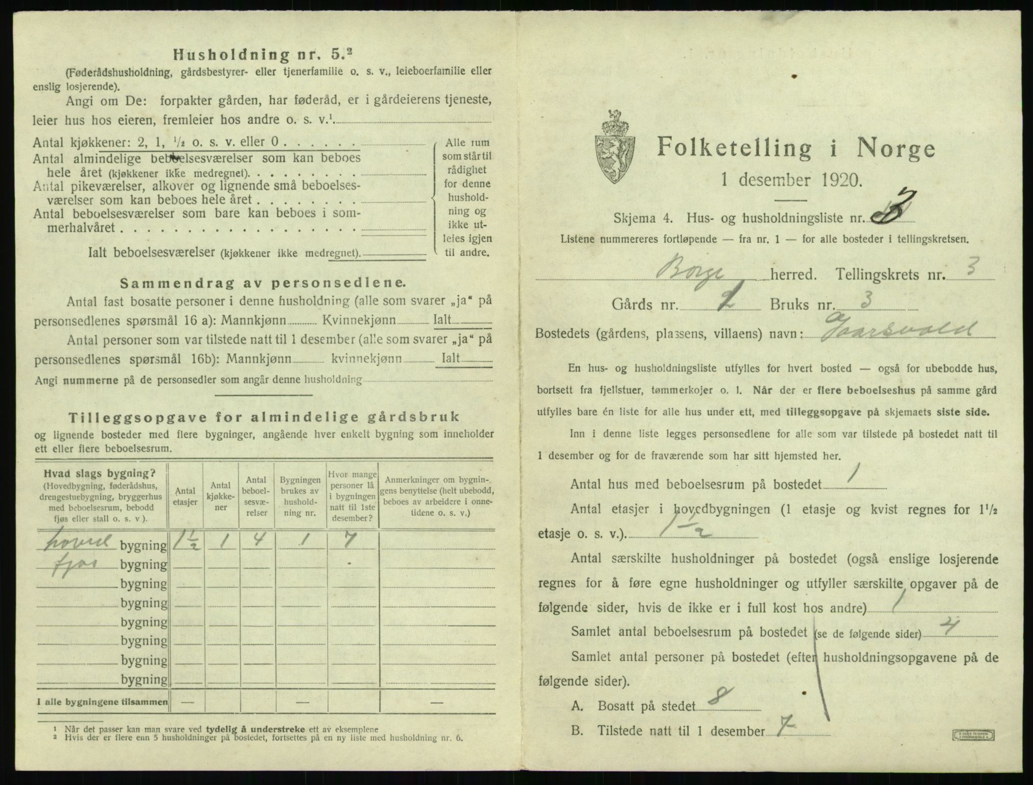 SAT, 1920 census for Borge, 1920, p. 283