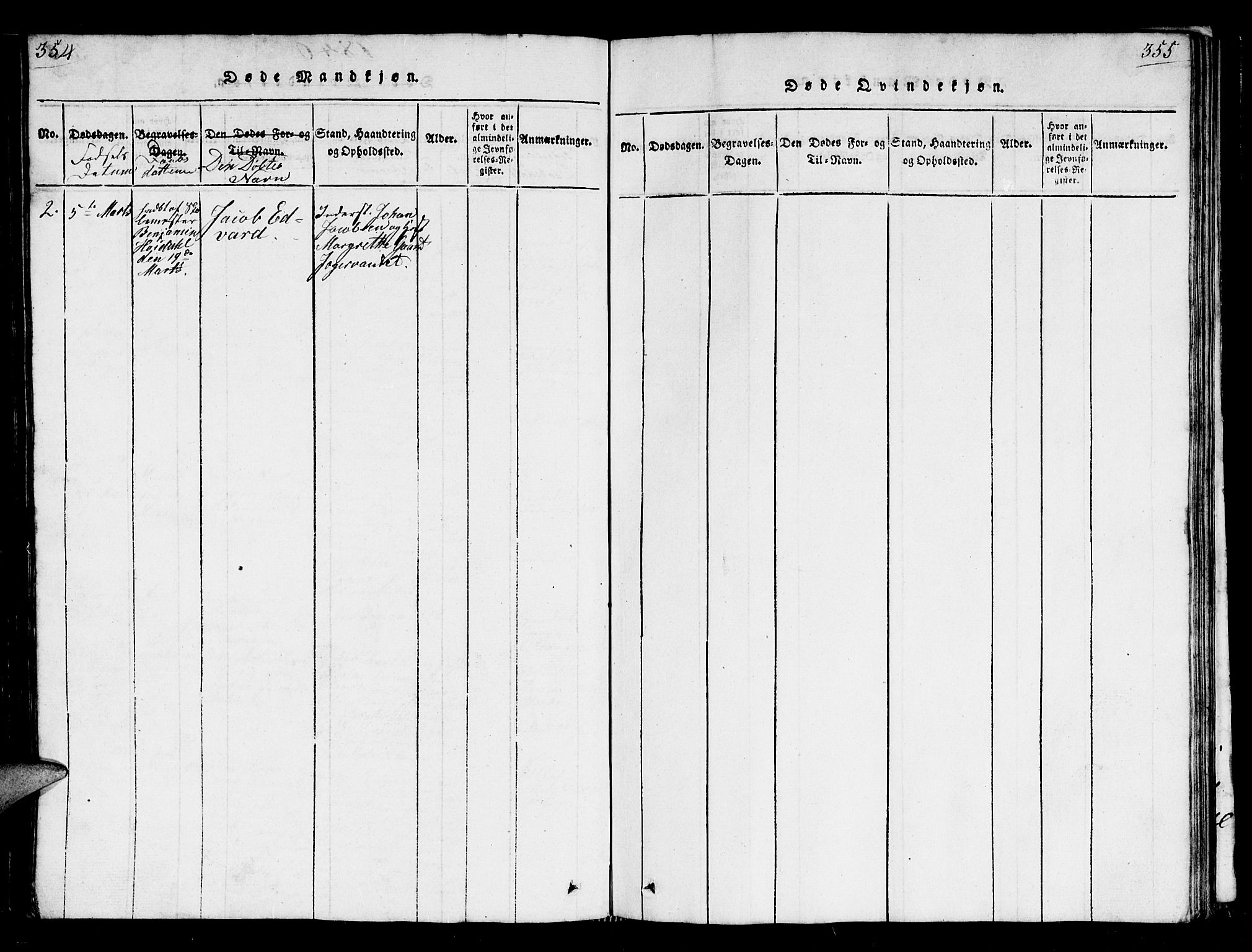 Karlsøy sokneprestembete, AV/SATØ-S-1299/H/Ha/Hab/L0001klokker: Parish register (copy) no. 1, 1821-1840, p. 354-355