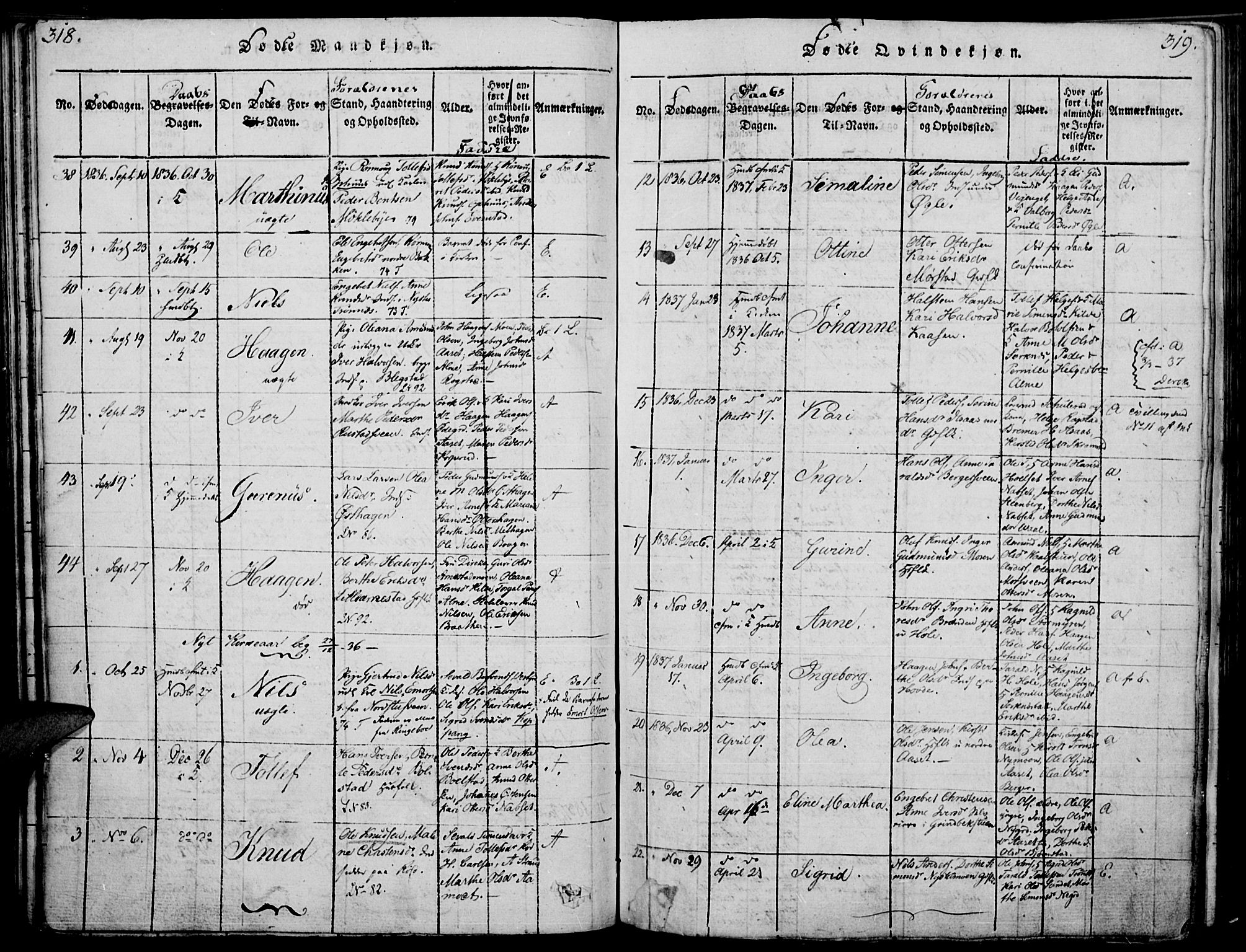 Åmot prestekontor, Hedmark, SAH/PREST-056/H/Ha/Haa/L0005: Parish register (official) no. 5, 1815-1841, p. 318-319