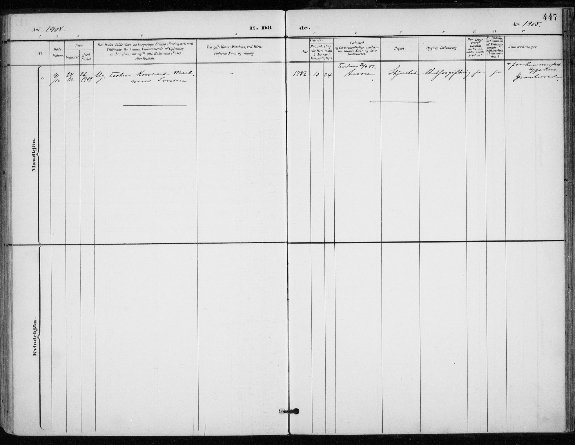 Trondenes sokneprestkontor, AV/SATØ-S-1319/H/Ha/L0017kirke: Parish register (official) no. 17, 1899-1908, p. 447