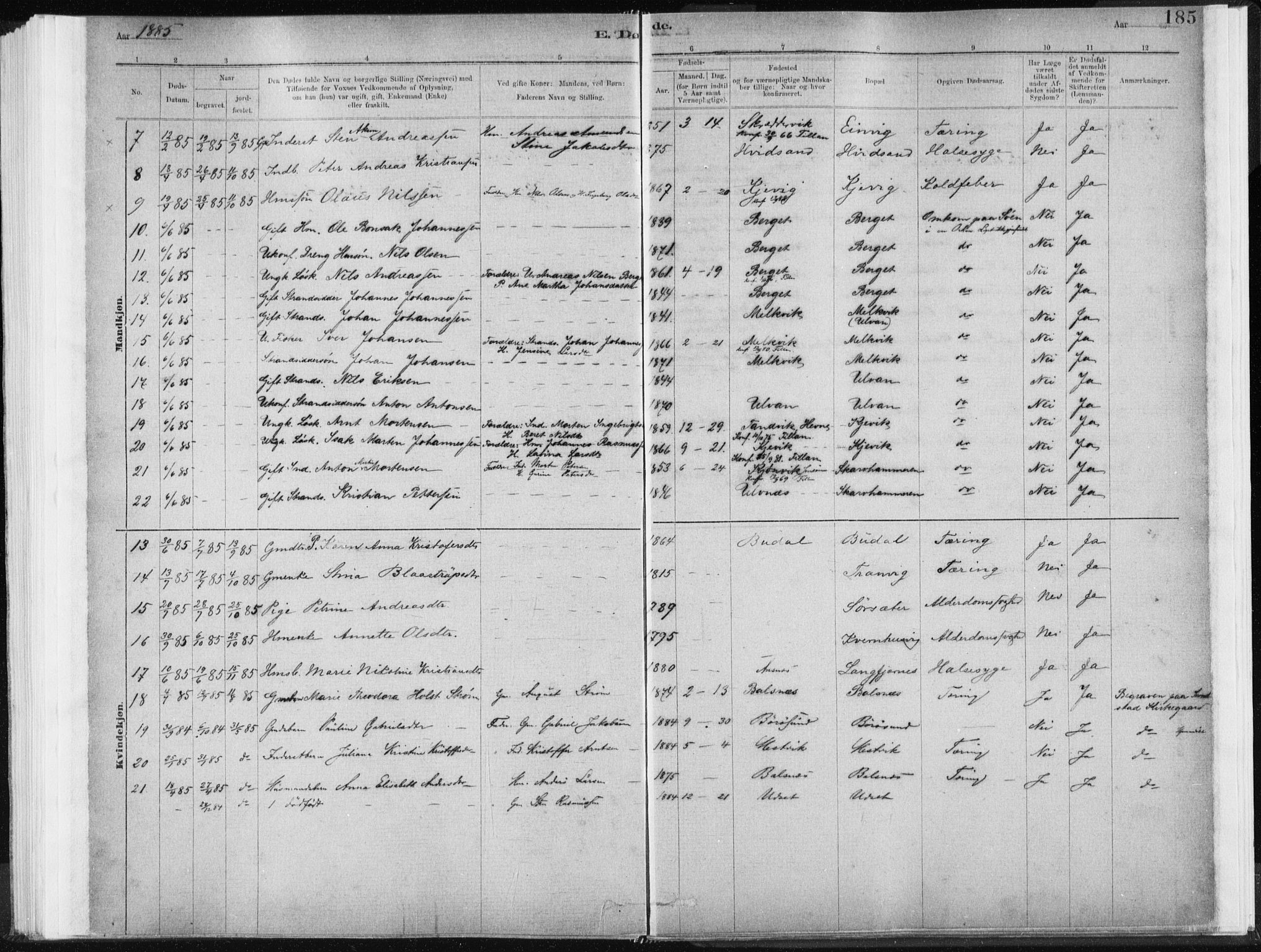 Ministerialprotokoller, klokkerbøker og fødselsregistre - Sør-Trøndelag, SAT/A-1456/637/L0558: Parish register (official) no. 637A01, 1882-1899, p. 185