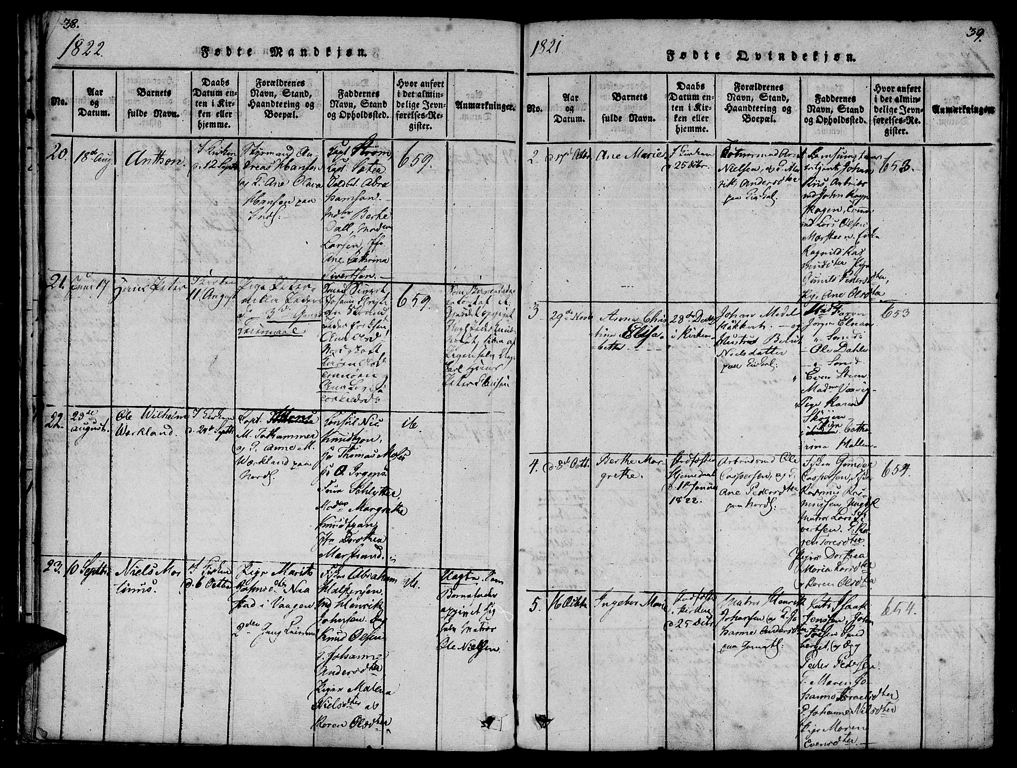 Ministerialprotokoller, klokkerbøker og fødselsregistre - Møre og Romsdal, SAT/A-1454/572/L0842: Parish register (official) no. 572A05, 1819-1832, p. 38-39