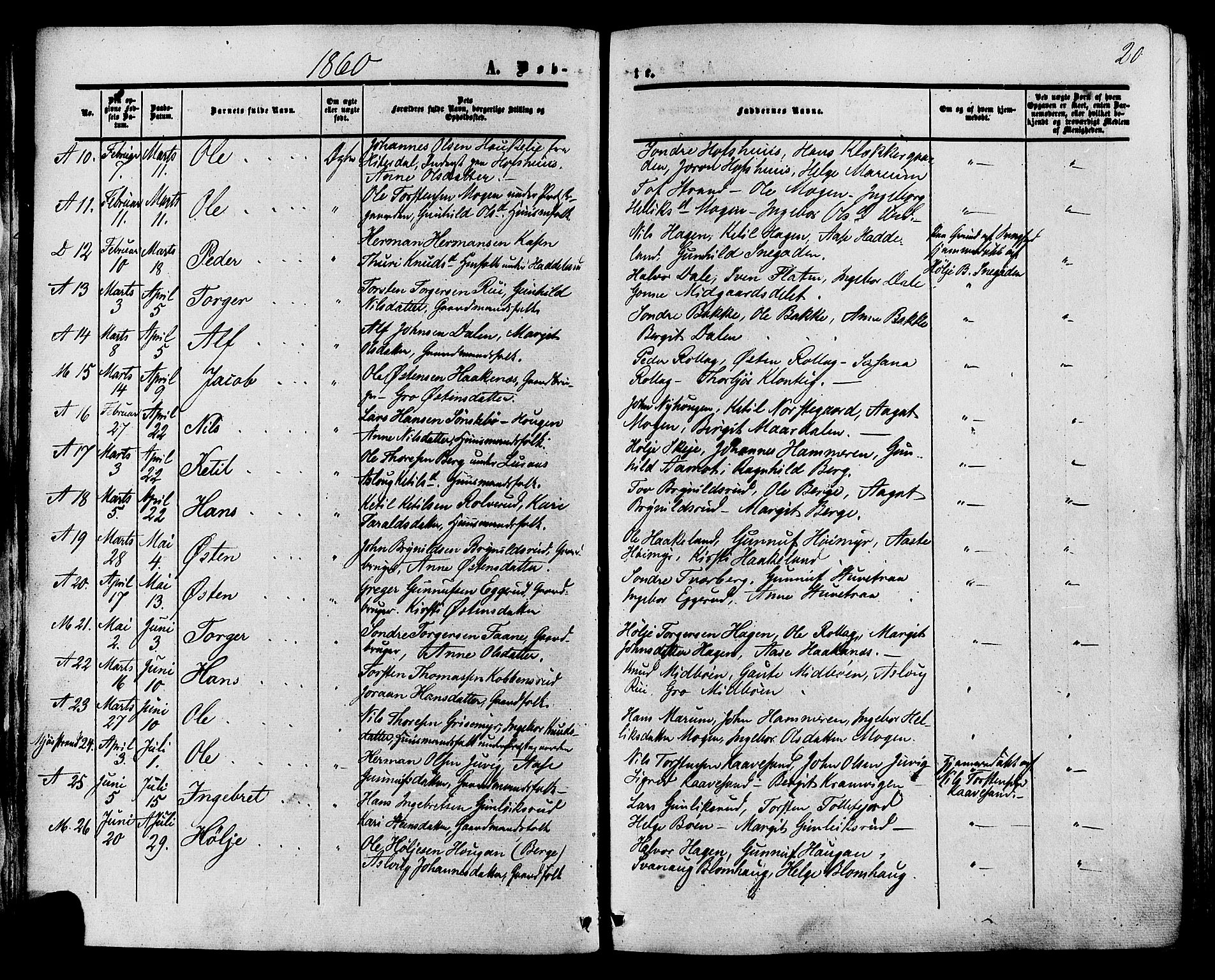 Tinn kirkebøker, SAKO/A-308/F/Fa/L0006: Parish register (official) no. I 6, 1857-1878, p. 20