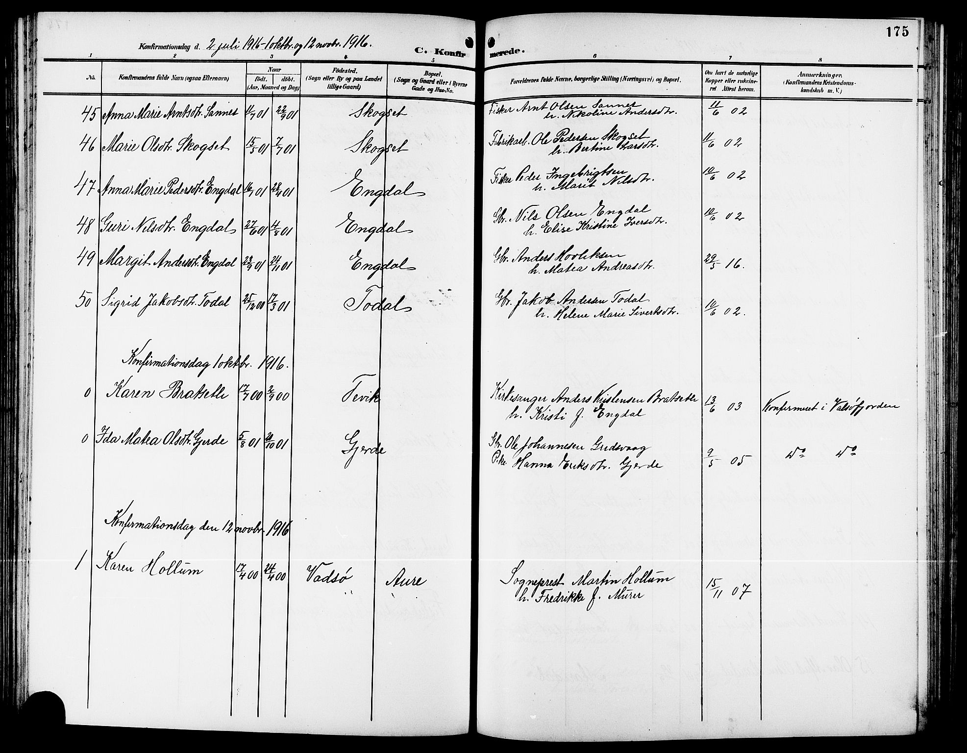 Ministerialprotokoller, klokkerbøker og fødselsregistre - Møre og Romsdal, AV/SAT-A-1454/578/L0910: Parish register (copy) no. 578C03, 1900-1921, p. 175