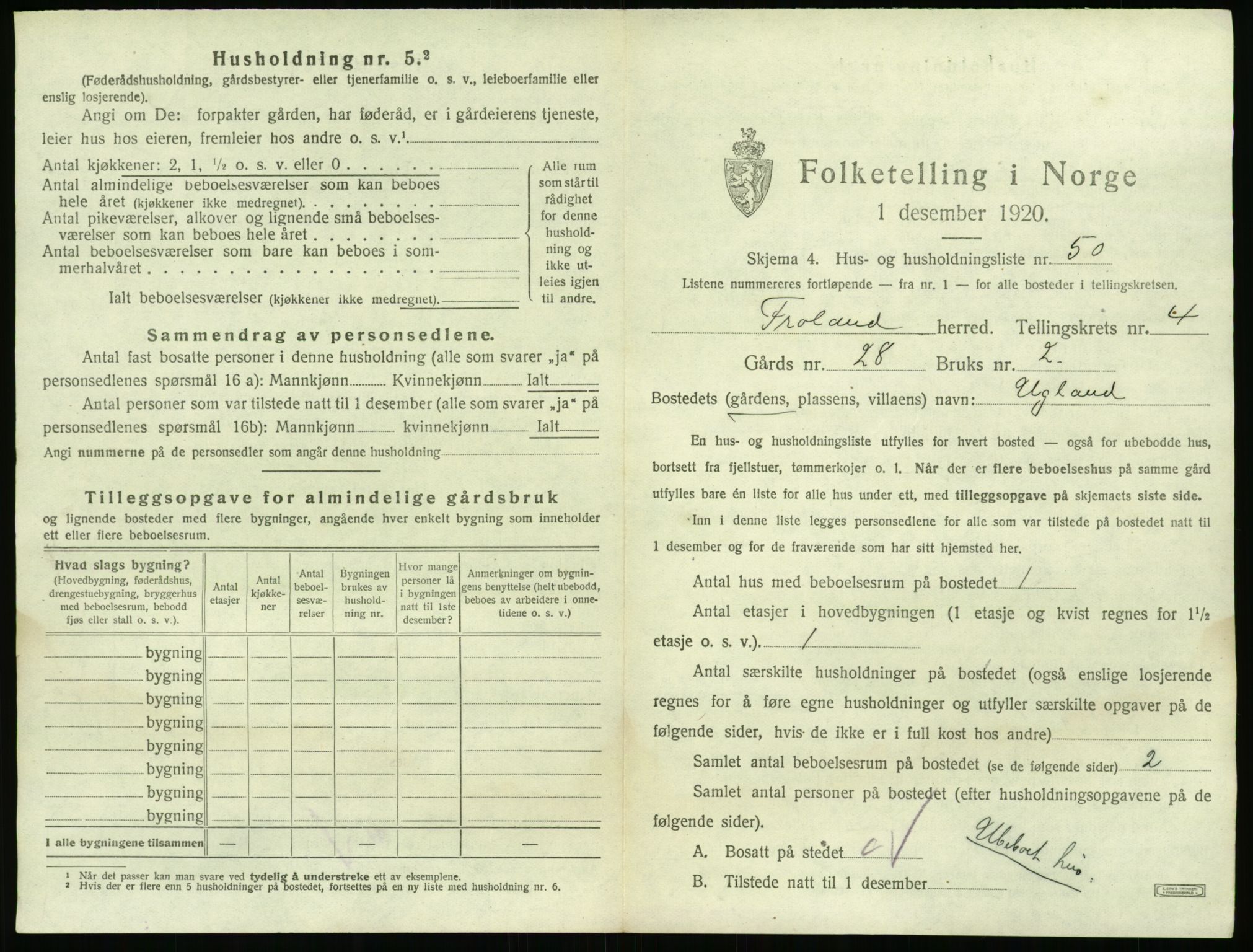 SAK, 1920 census for Froland, 1920, p. 521