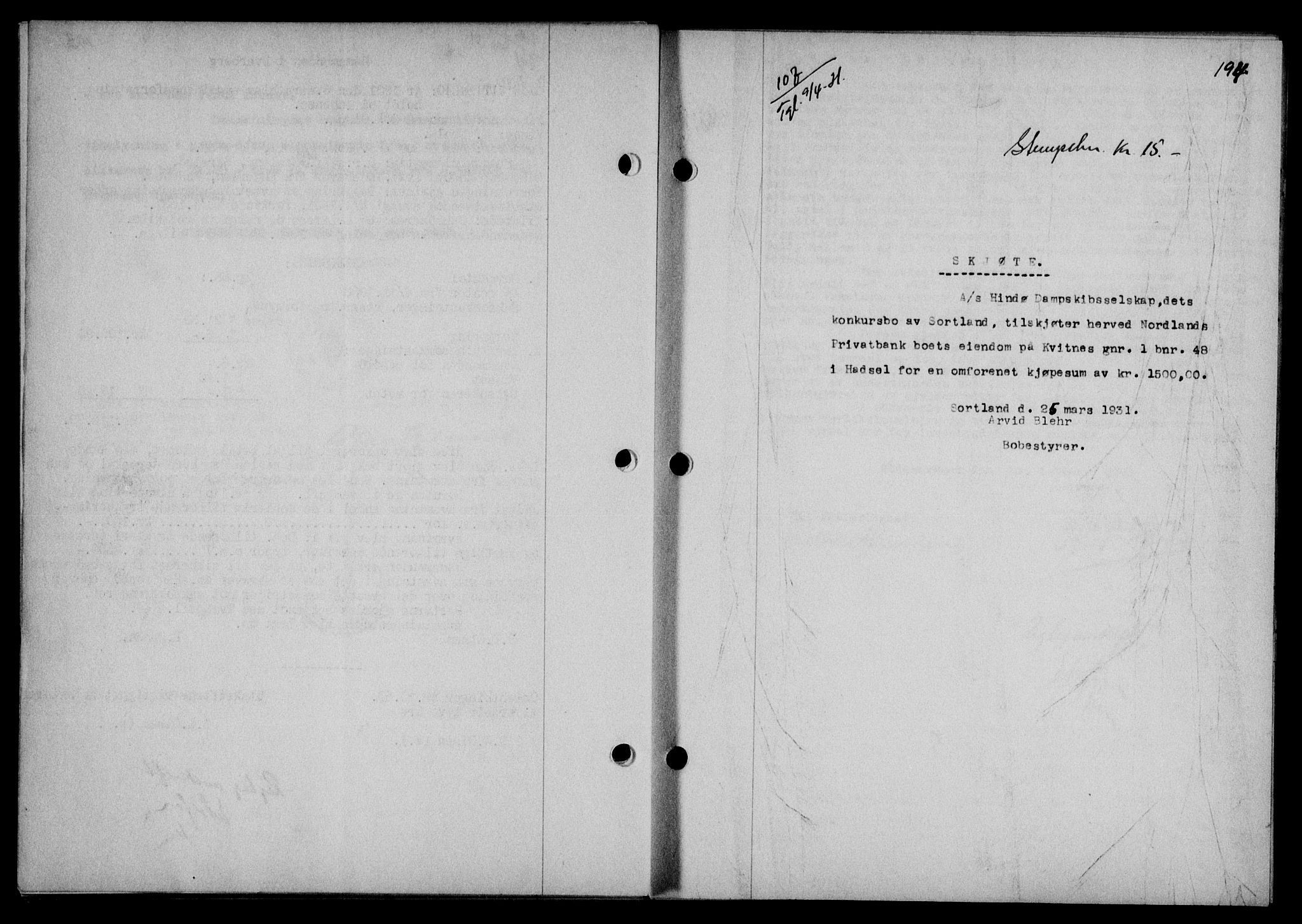 Vesterålen sorenskriveri, SAT/A-4180/1/2/2Ca/L0053: Mortgage book no. 46, 1931-1931, Deed date: 09.04.1931