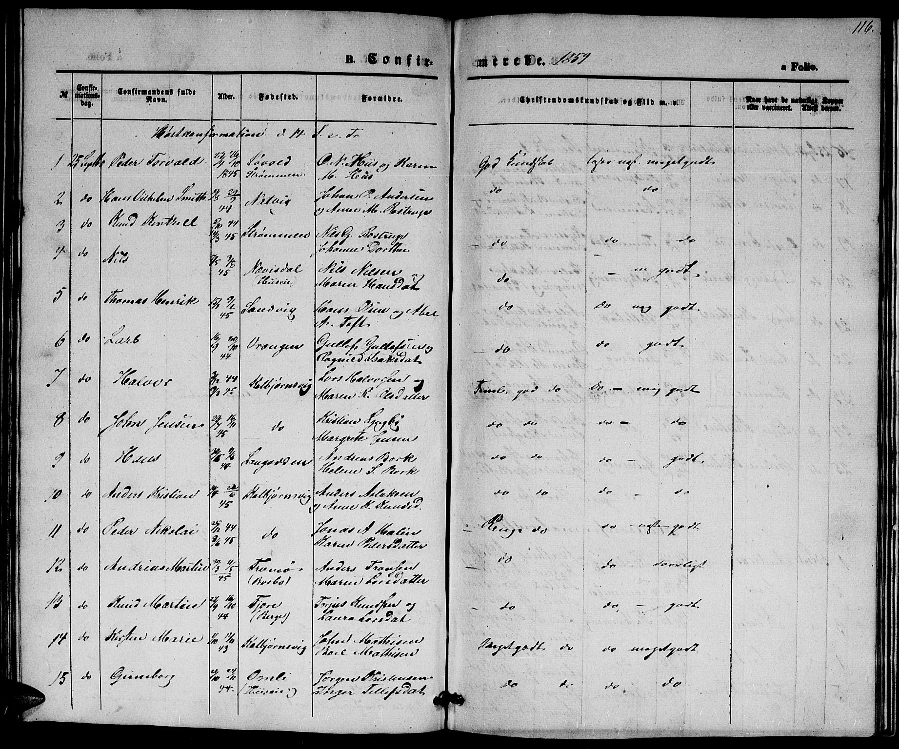 Hisøy sokneprestkontor, SAK/1111-0020/F/Fb/L0001: Parish register (copy) no. B 1, 1849-1872, p. 116