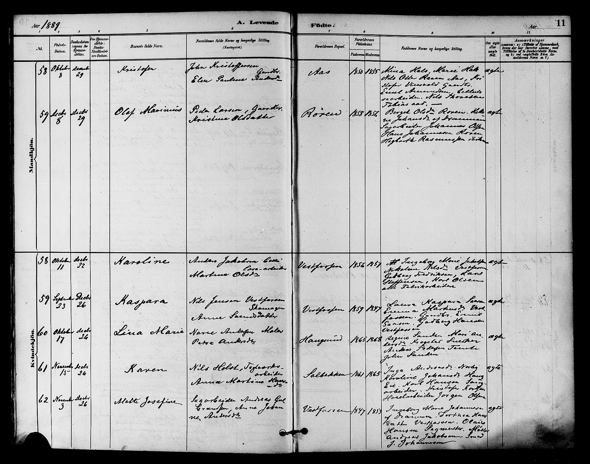 Eiker kirkebøker, AV/SAKO-A-4/F/Fb/L0002: Parish register (official) no. II 2, 1889-1896, p. 11