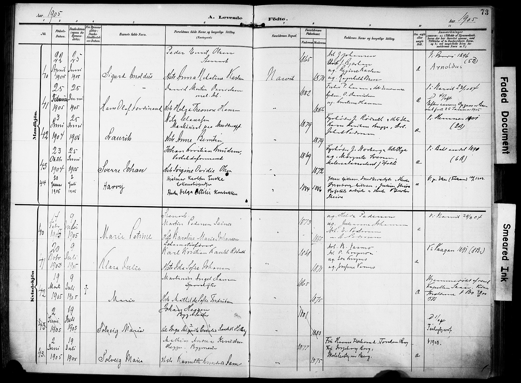 Ministerialprotokoller, klokkerbøker og fødselsregistre - Nordland, SAT/A-1459/871/L0994: Parish register (official) no. 871A10, 1902-1910, p. 73