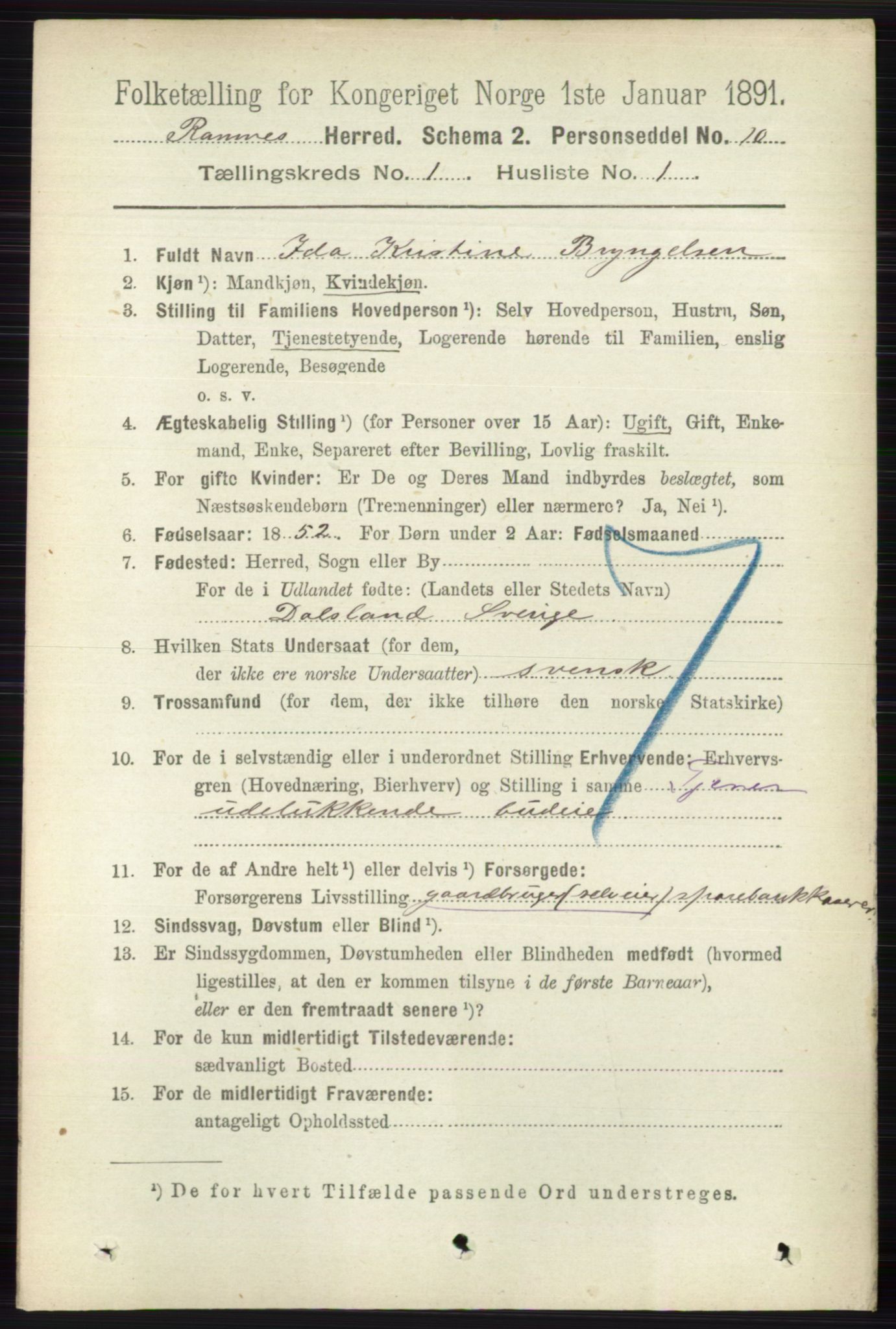 RA, 1891 census for 0718 Ramnes, 1891, p. 102