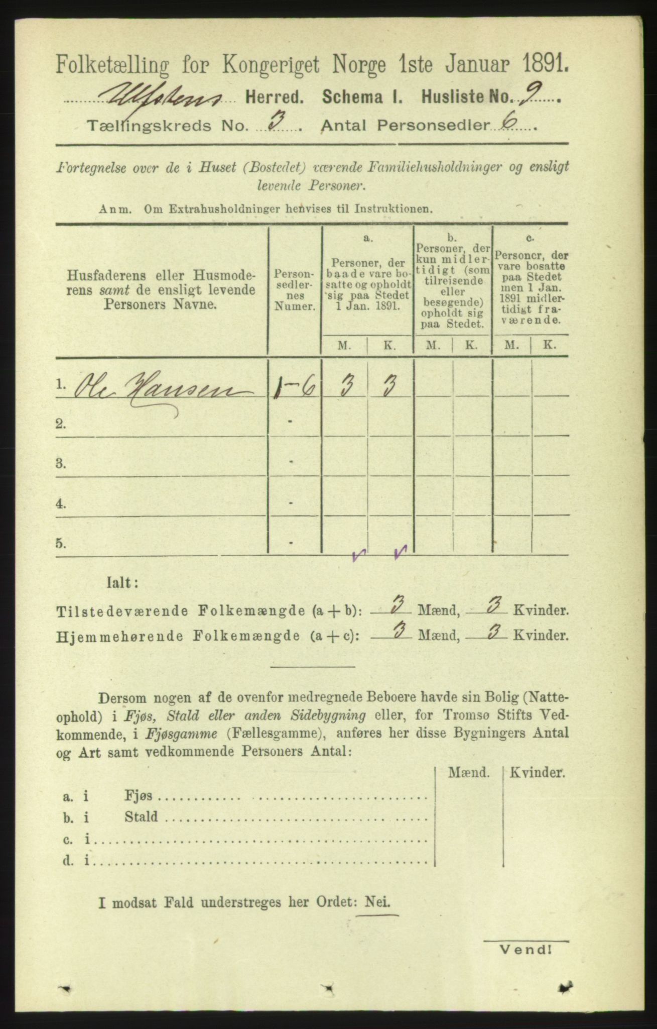 RA, 1891 census for 1516 Ulstein, 1891, p. 737