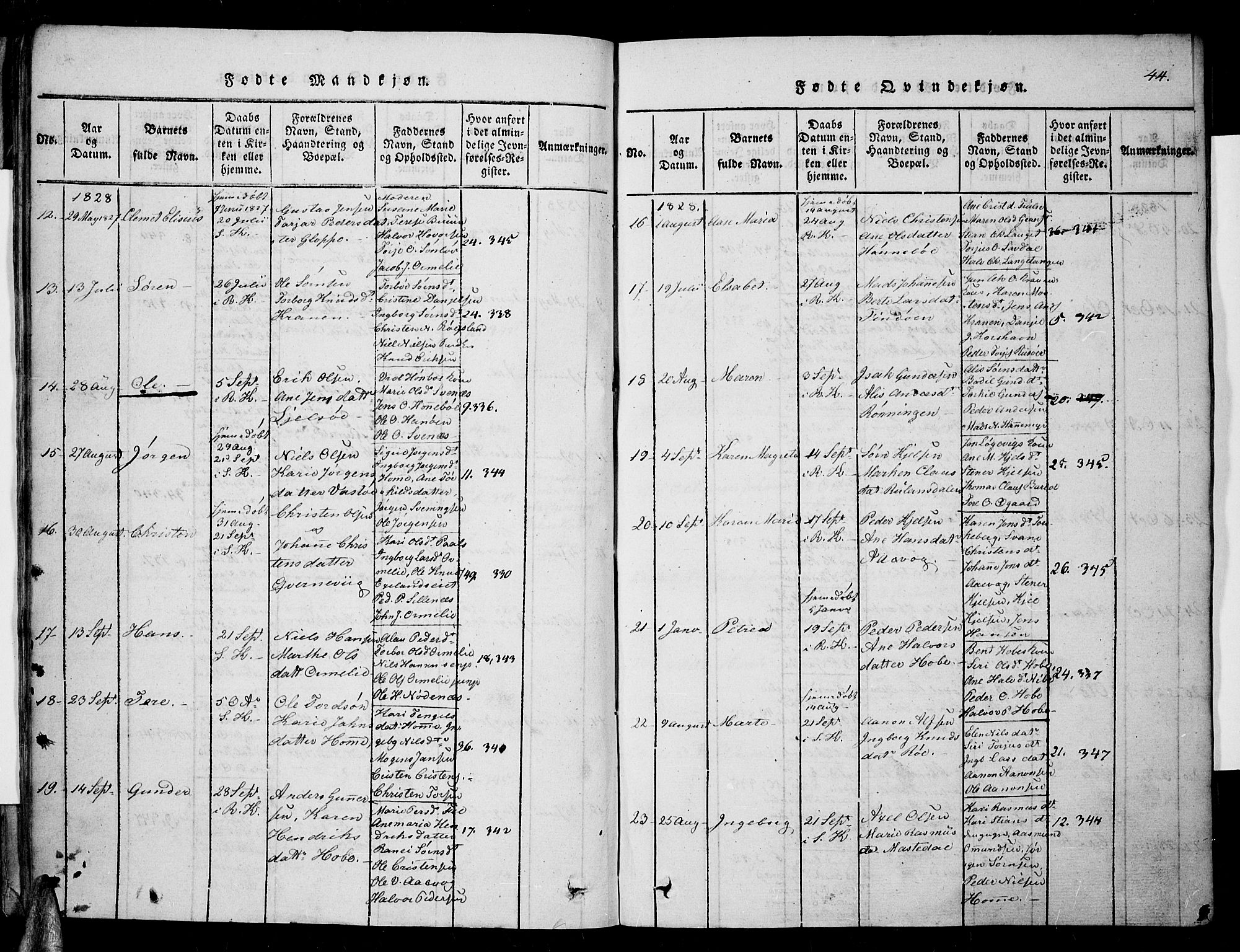 Søndeled sokneprestkontor, AV/SAK-1111-0038/F/Fa/L0001: Parish register (official) no. A 1, 1816-1838, p. 44