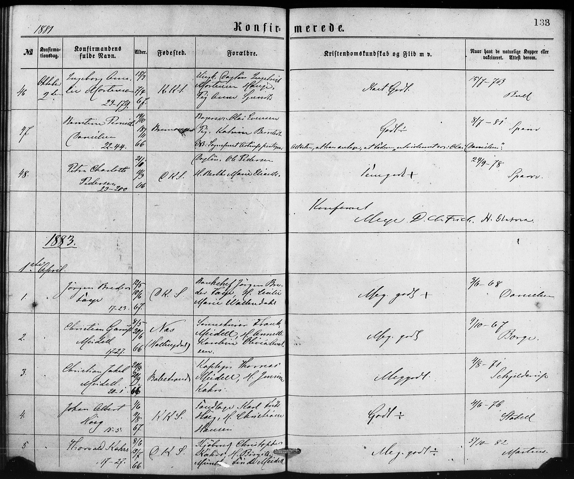 Korskirken sokneprestembete, SAB/A-76101/H/Haa/L0070: Curate's parish register no. A 5, 1869-1885, p. 133