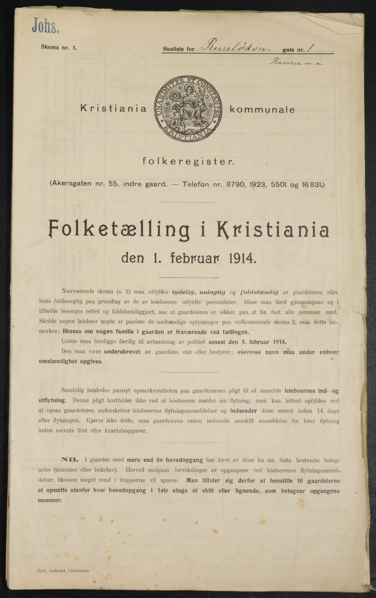 OBA, Municipal Census 1914 for Kristiania, 1914, p. 84488