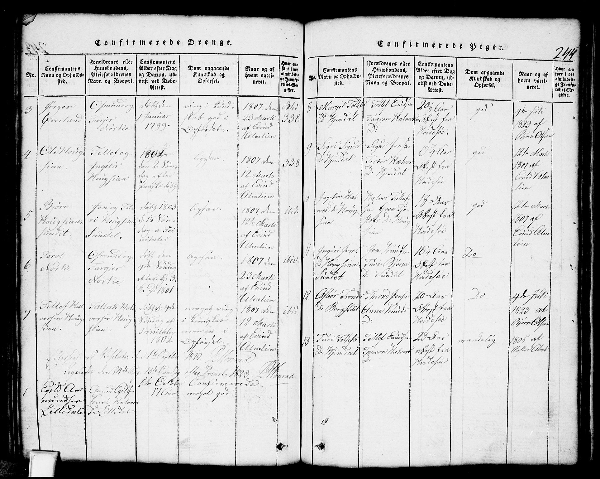 Nissedal kirkebøker, SAKO/A-288/G/Gb/L0001: Parish register (copy) no. II 1, 1814-1862, p. 244