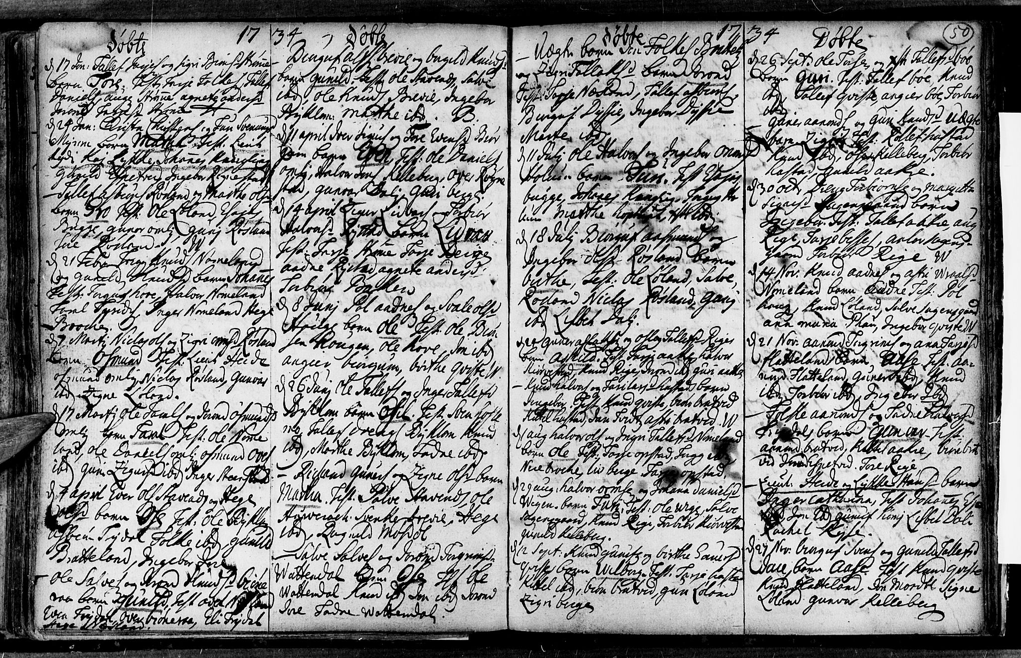 Valle sokneprestkontor, AV/SAK-1111-0044/F/Fa/Fac/L0001: Parish register (official) no. A 1, 1714-1745, p. 50