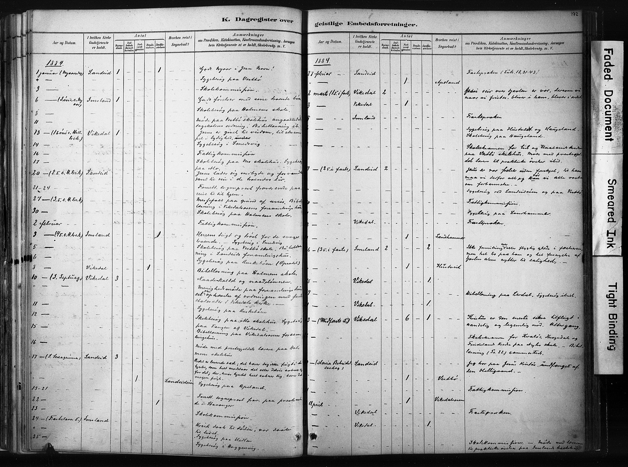 Vikedal sokneprestkontor, AV/SAST-A-101840/01/IV: Parish register (official) no. A 10, 1884-1907, p. 192