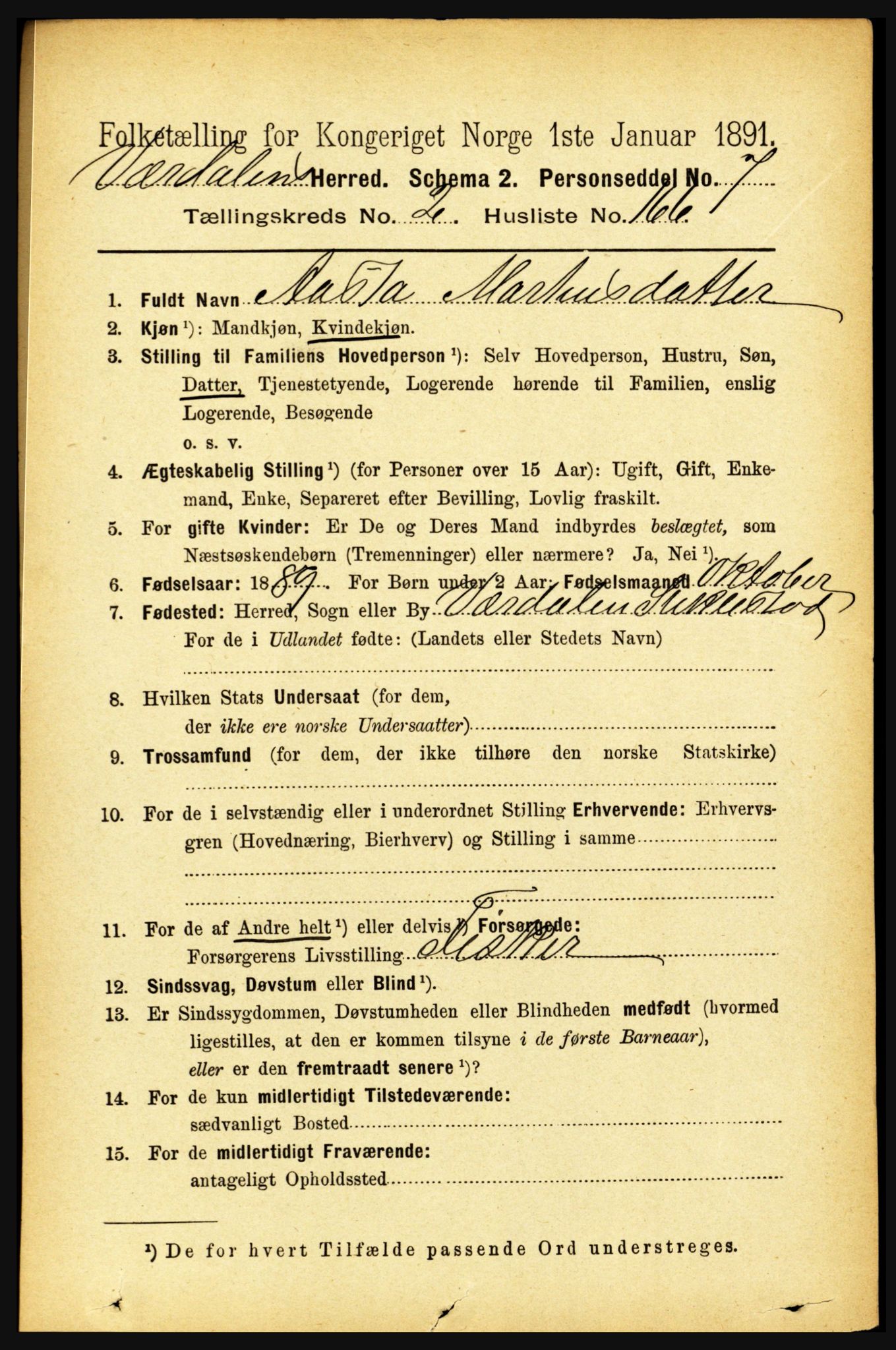 RA, 1891 census for 1721 Verdal, 1891, p. 1652